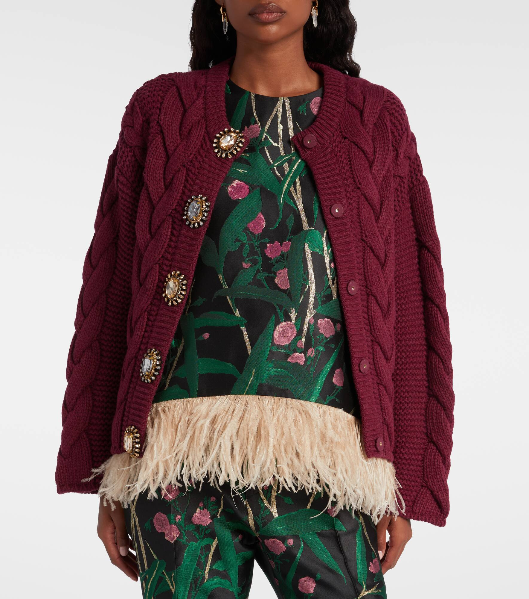 Portrait embellished wool-blend cardigan - 6