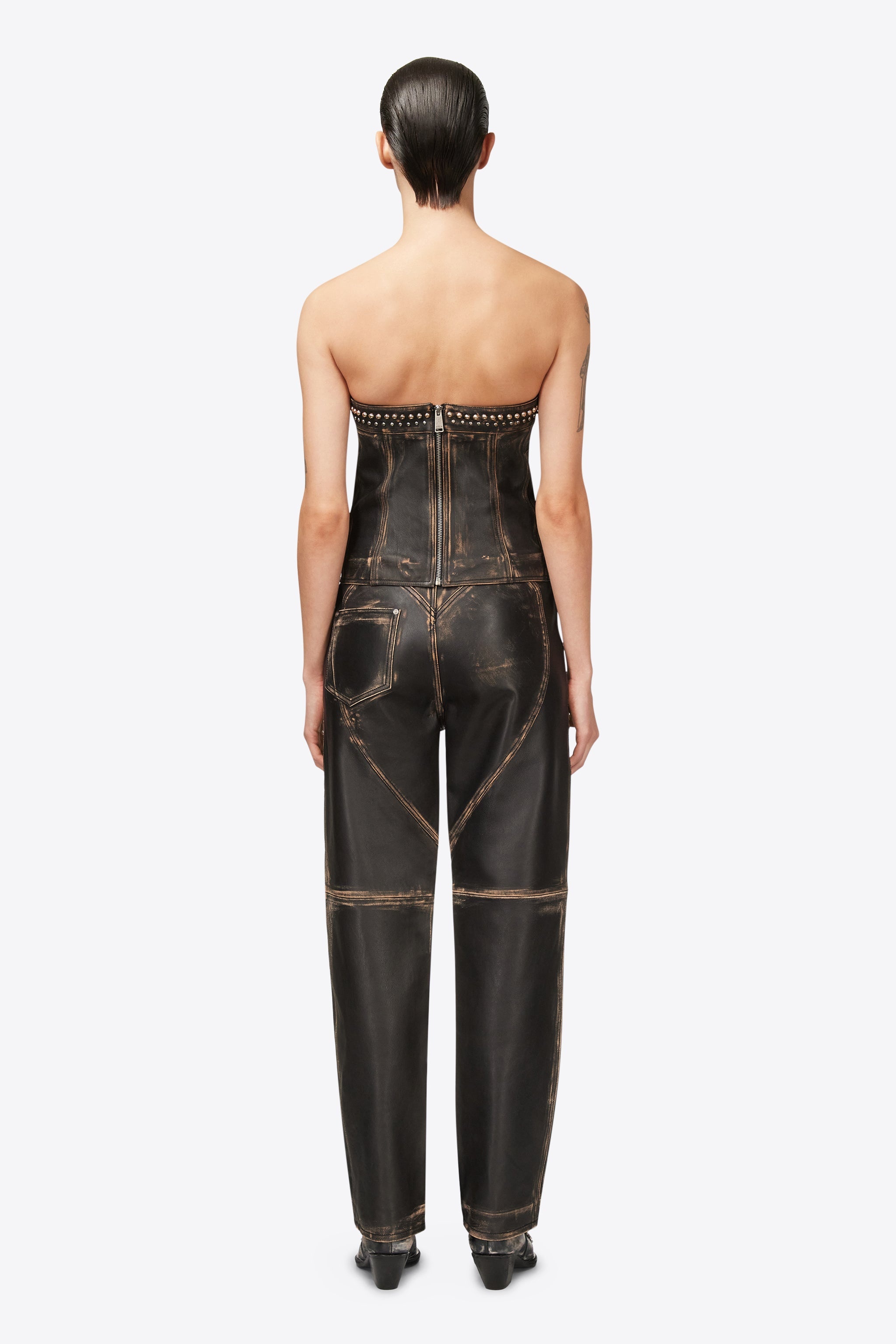 STUDDED LEATHER STRAPLESS TOP - 5