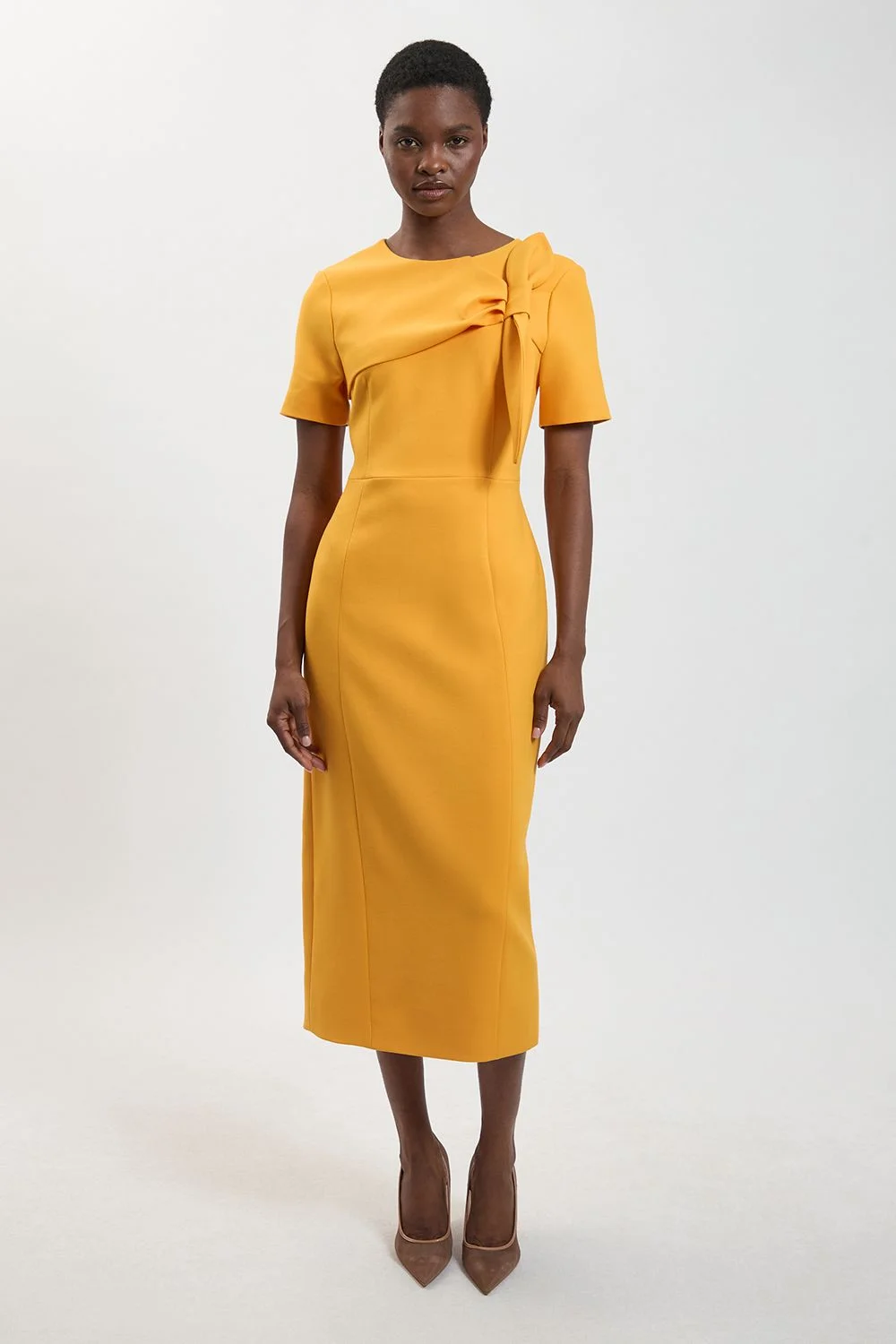 Compact Stretch Bow Detail Pencil Dress - 1