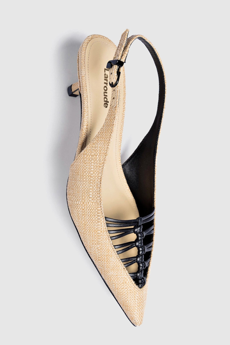 Larroudé Nara Pump In Beige Raffia and Black Leather outlook