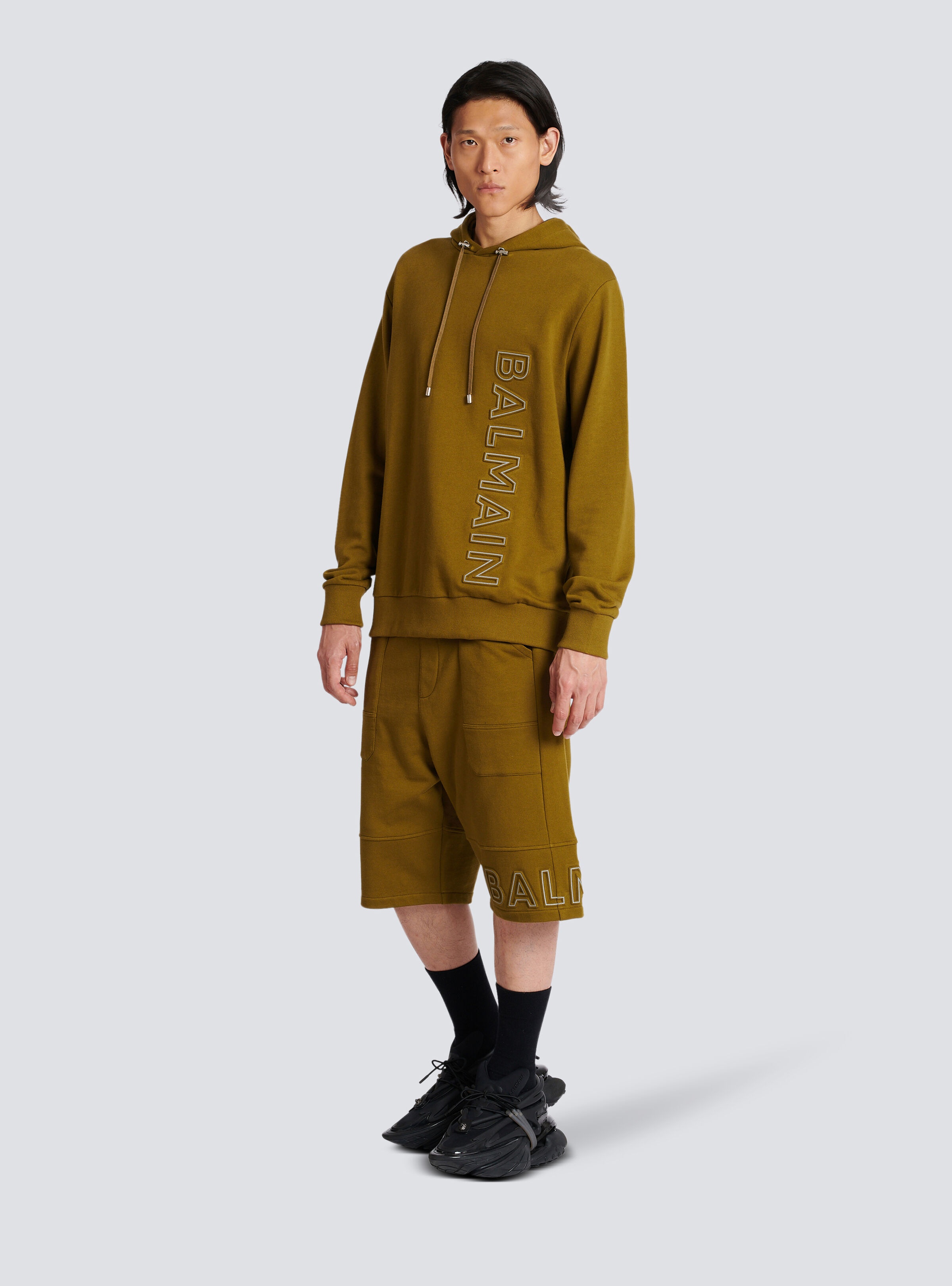 Hoodie in eco-responsible cotton with reflective Balmain logo - 4