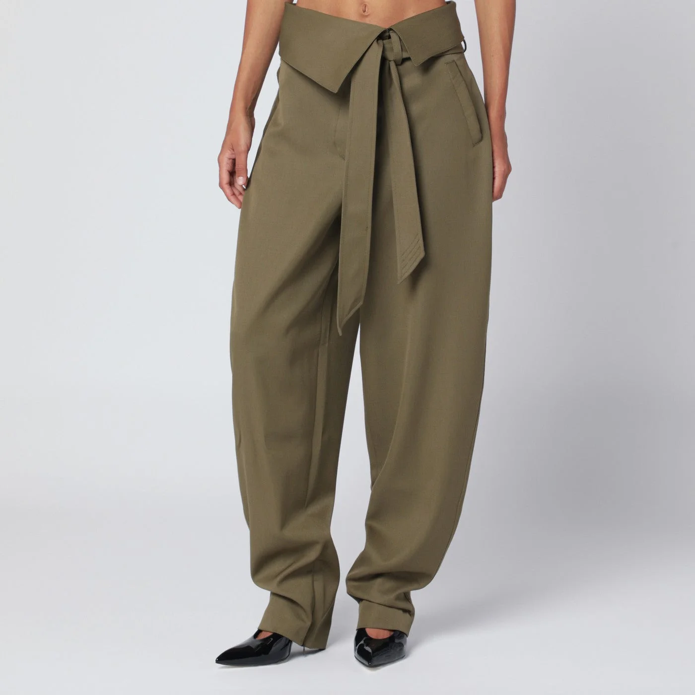 Military green wool gabardine trousers - 1