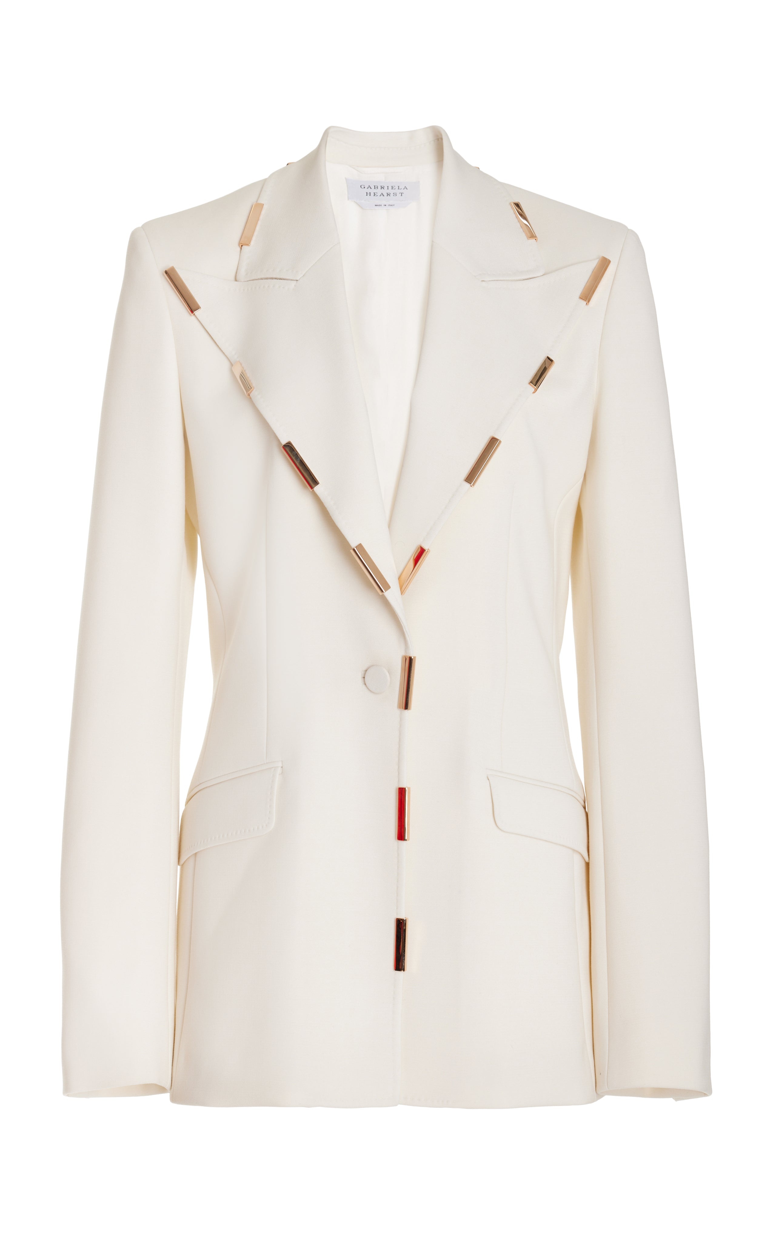 Leiva Blazer in Ivory Sportswear Wool with Gold Bars - 1