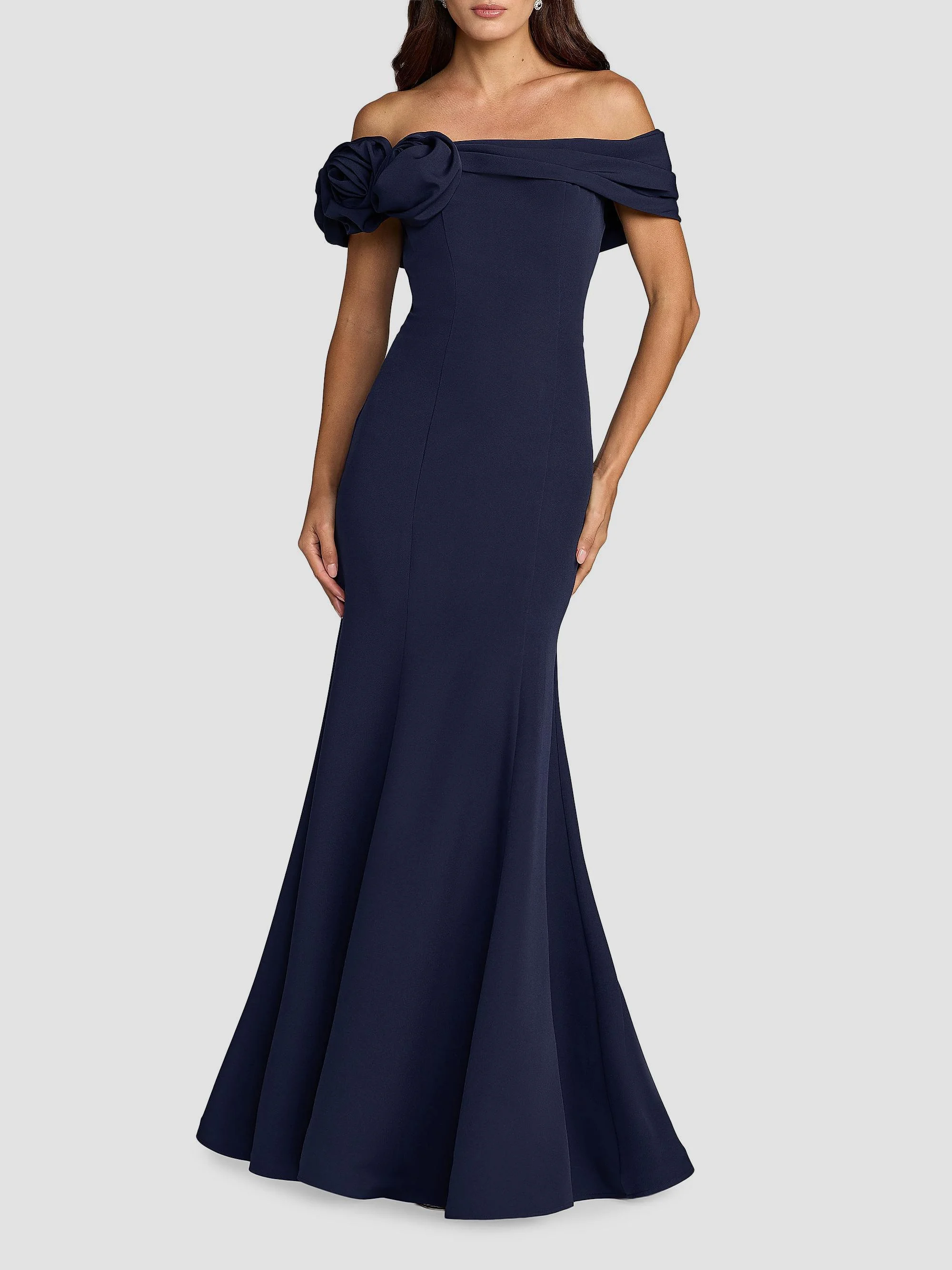 Women's Ieena One Satin Off-The-Shoulder Gown - Navy - 1