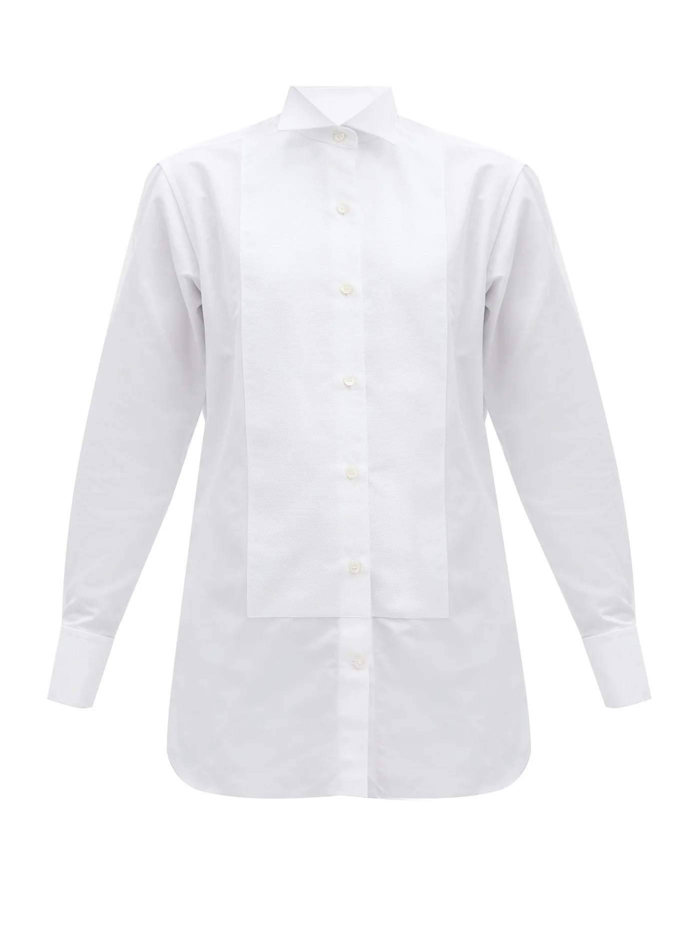 Basketweave-bib cotton-faille tuxedo shirt - 1