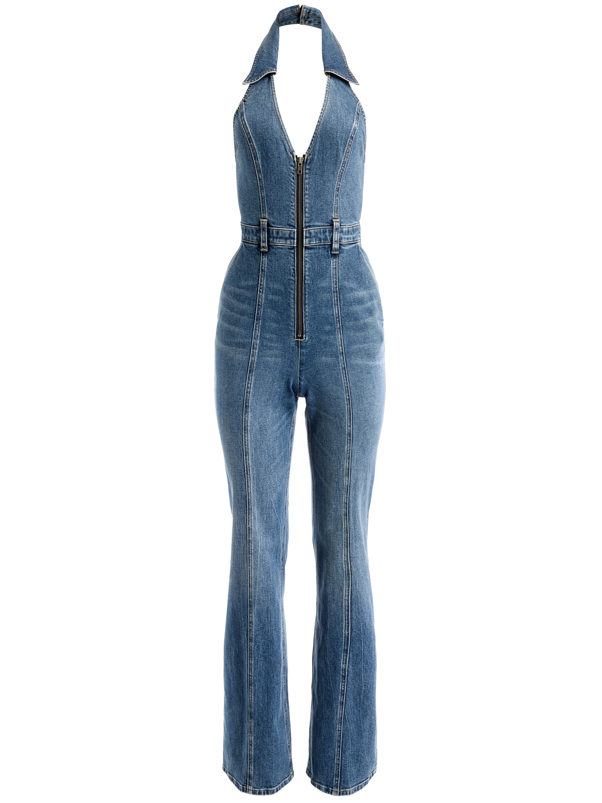 NOEMI HALTER NECK DENIM JUMPSUIT - 1