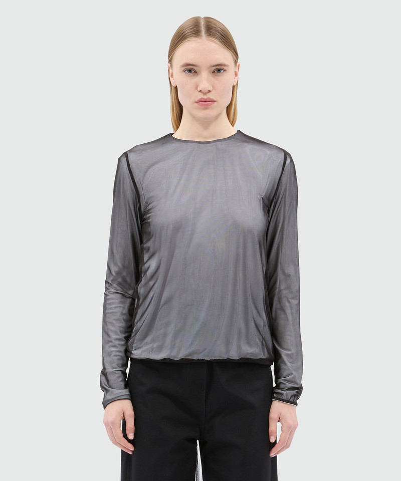 MSGM White knitted top with tulle overlay outlook