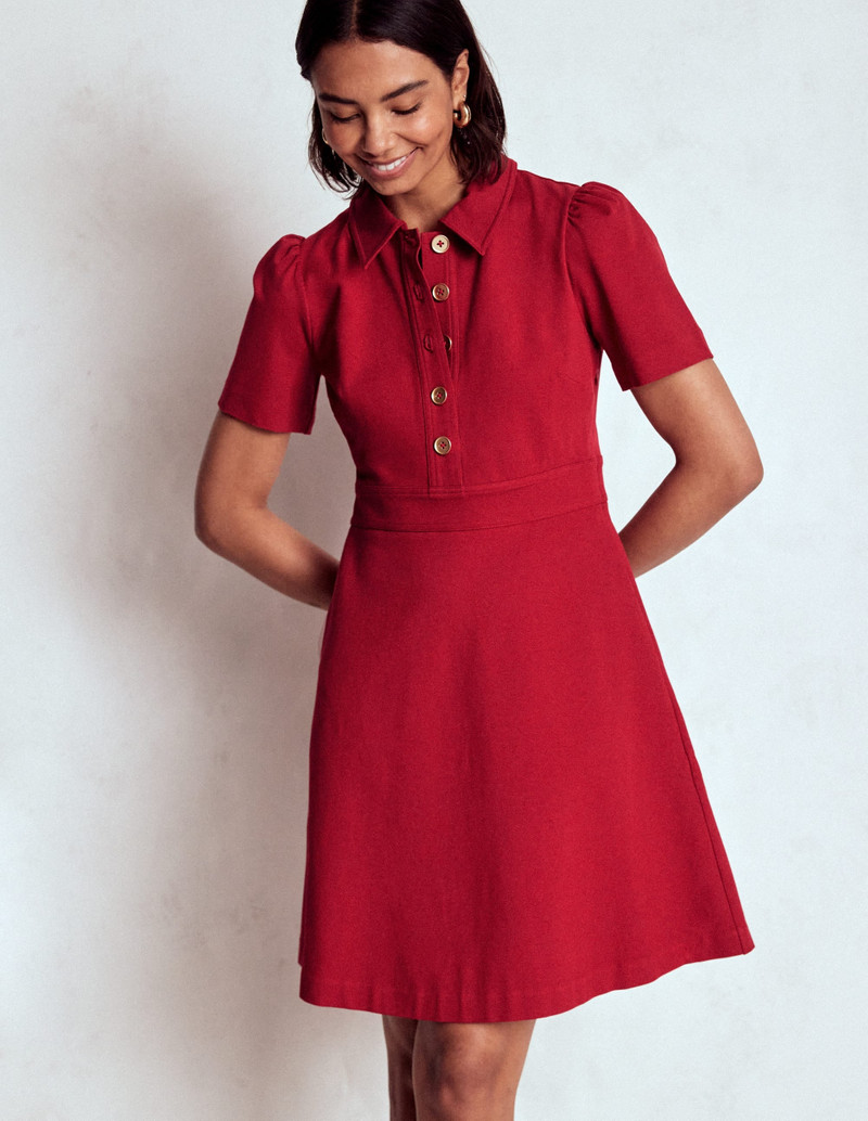 Nicolette Ponte Shirt Dress-Crimson Red 5