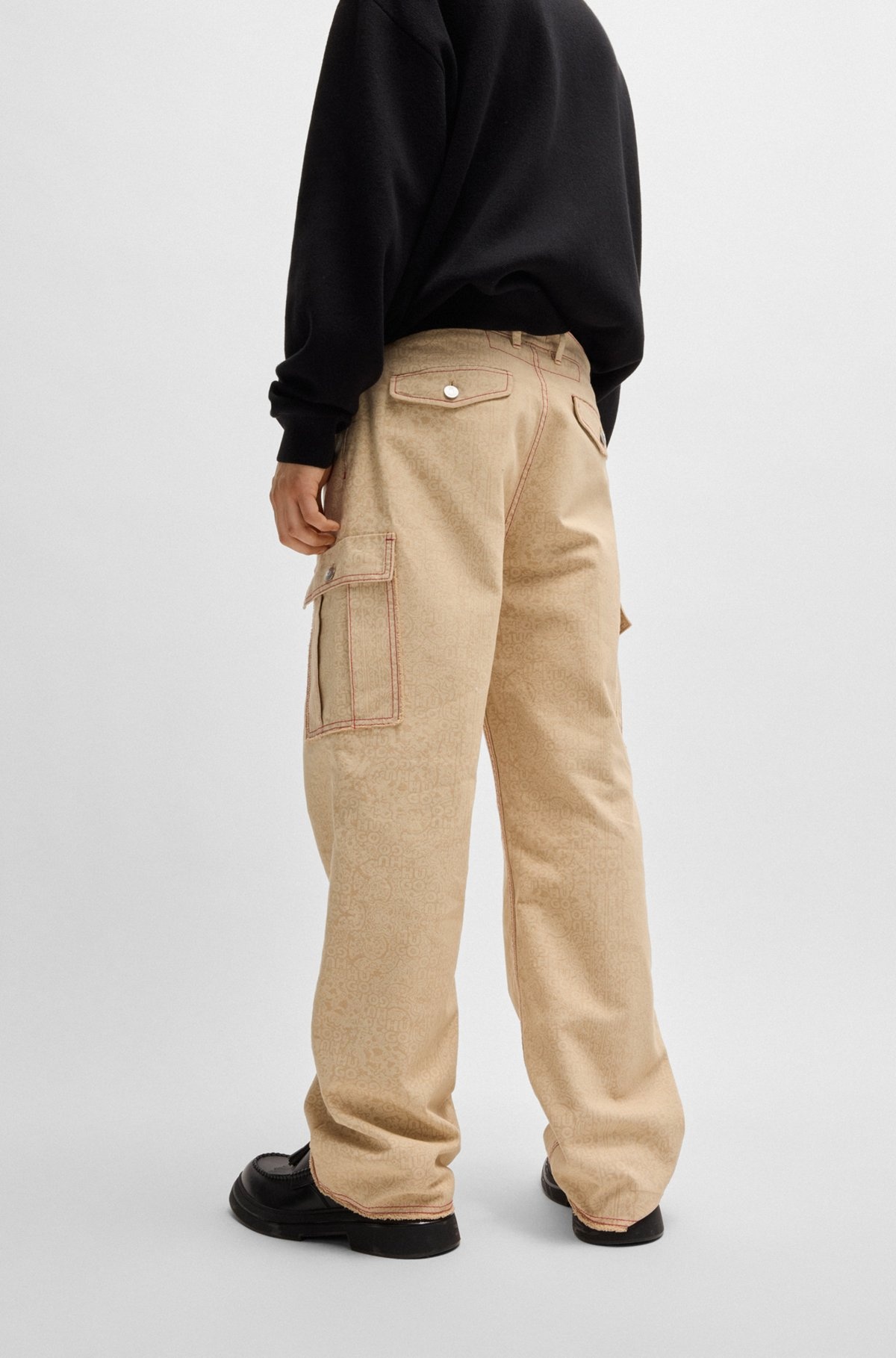 HUGO X LES BENJAMINS RELAXED-FIT TROUSERS IN PRINTED COTTON CANVAS - 4