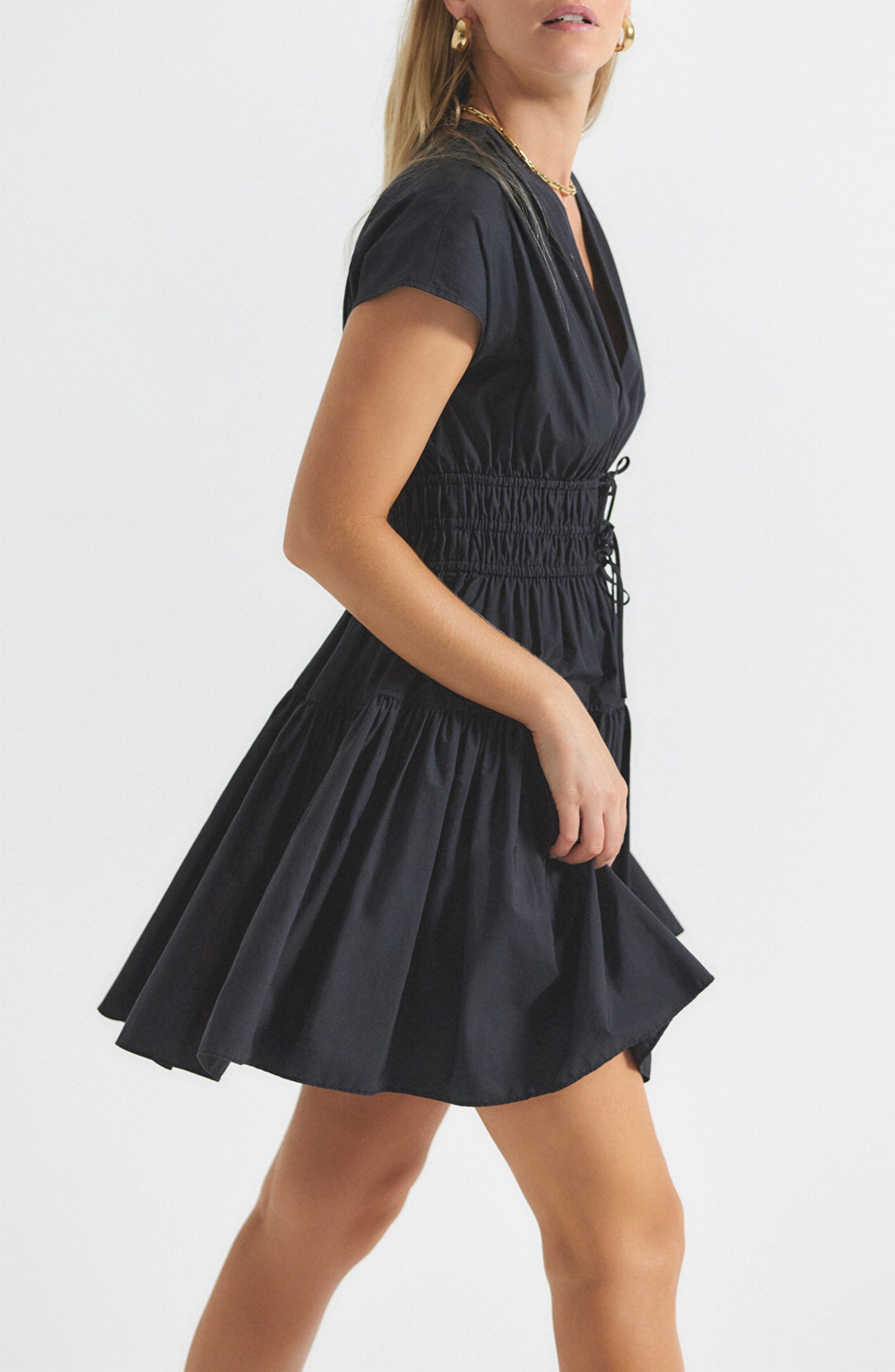 Derek Lam 10 Crosby Tora Shirred Waist Cotton Dress in Black at Nordstrom - 3
