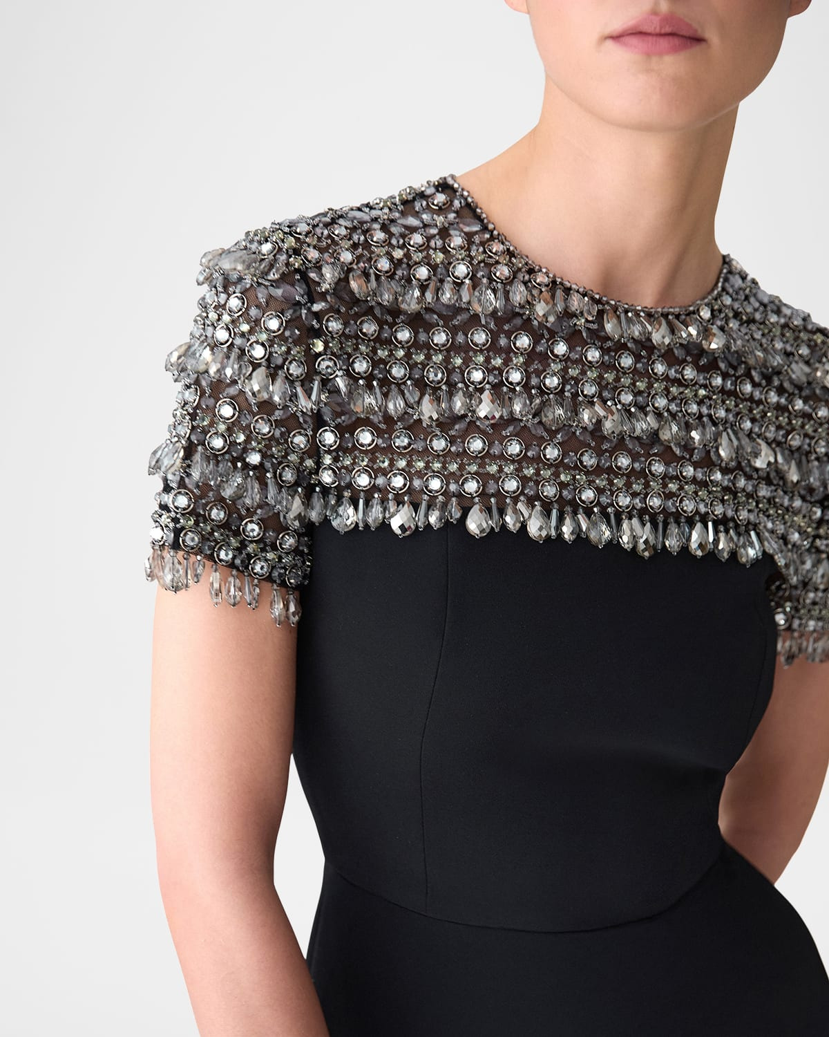 Embellished Short-Sleeve Crewneck Pencil Dress - 4