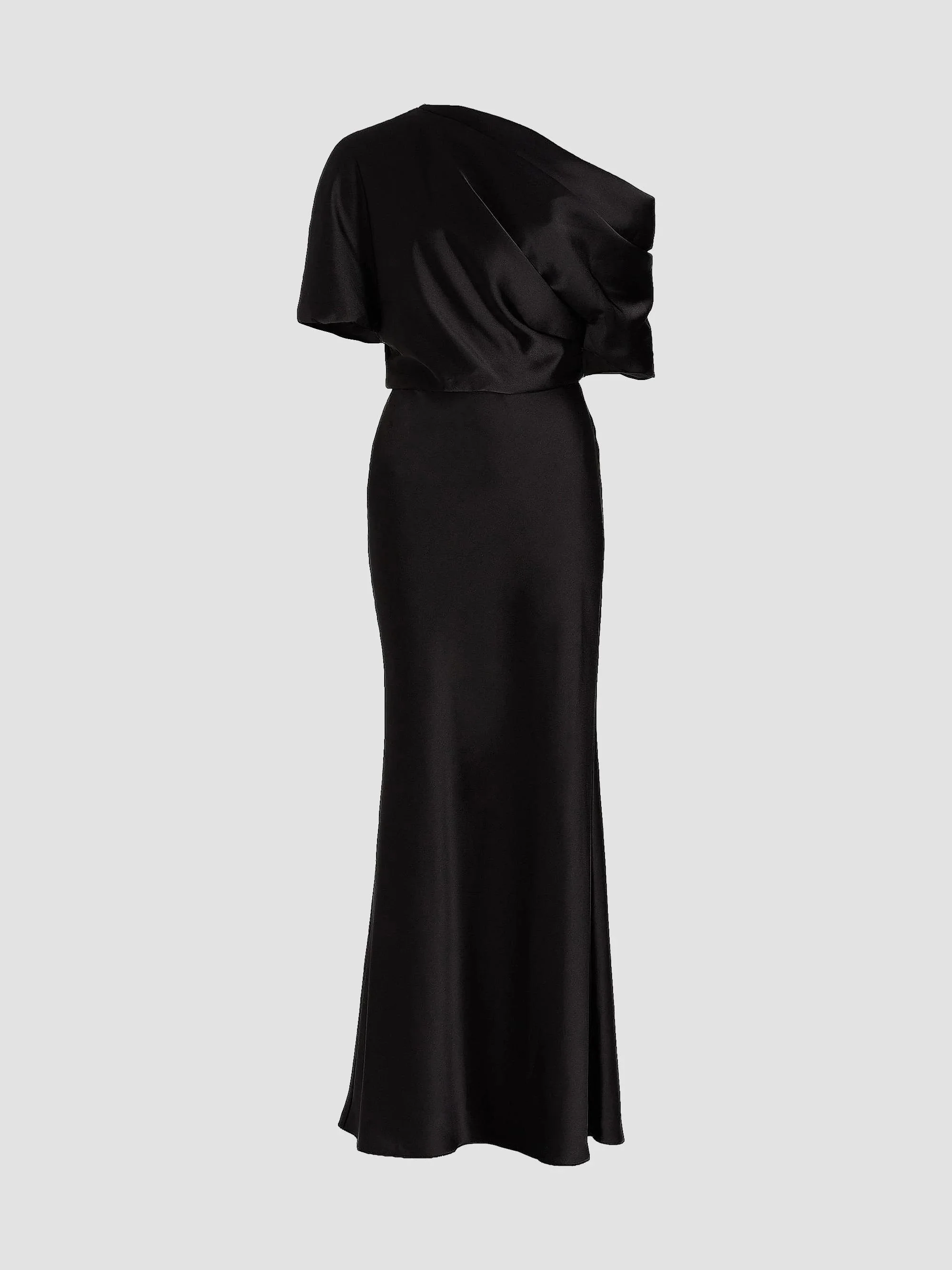 Women's Satin One-Shoulder Gown - Black - 1