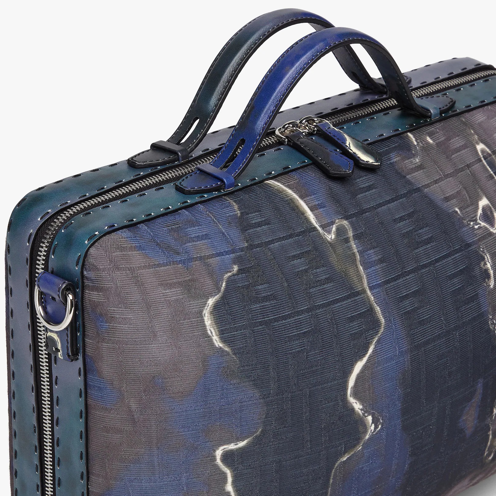 Sunset blue and black jacquard fabric suitcase - 4