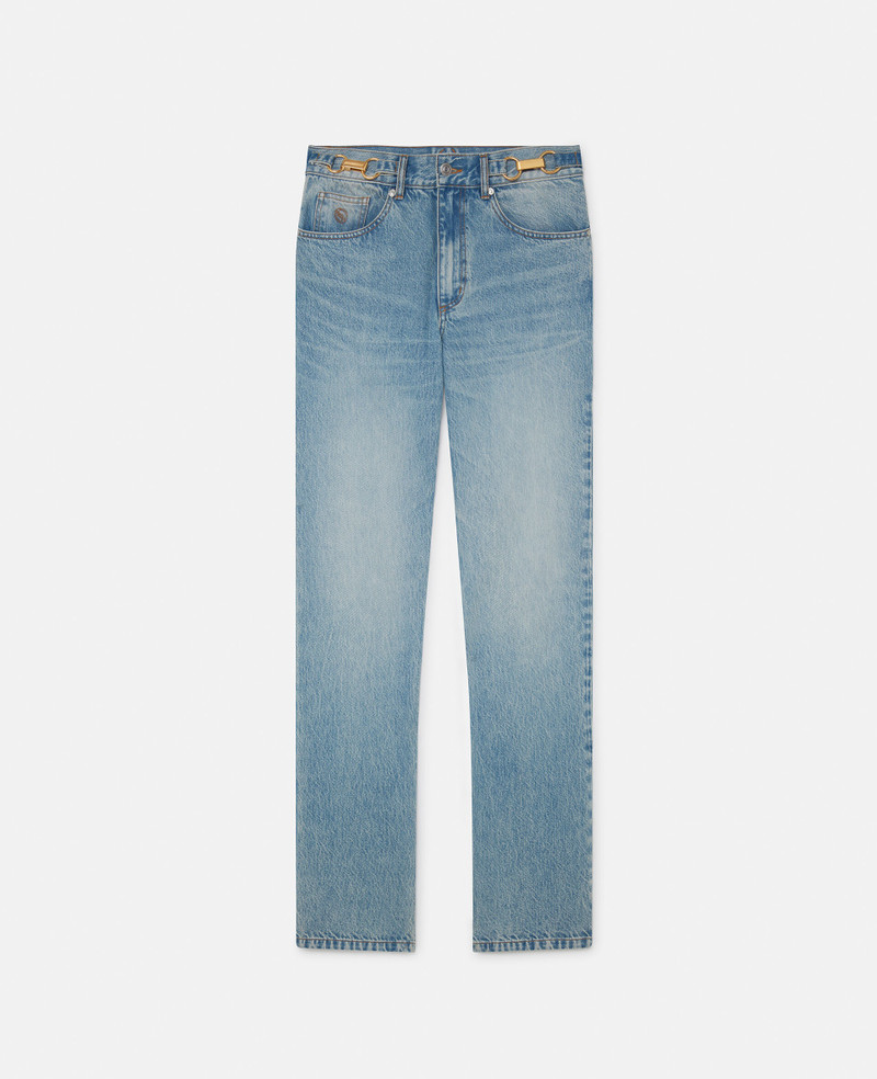 Clasp-Embellished Mid-Rise Tapered Jeans 1
