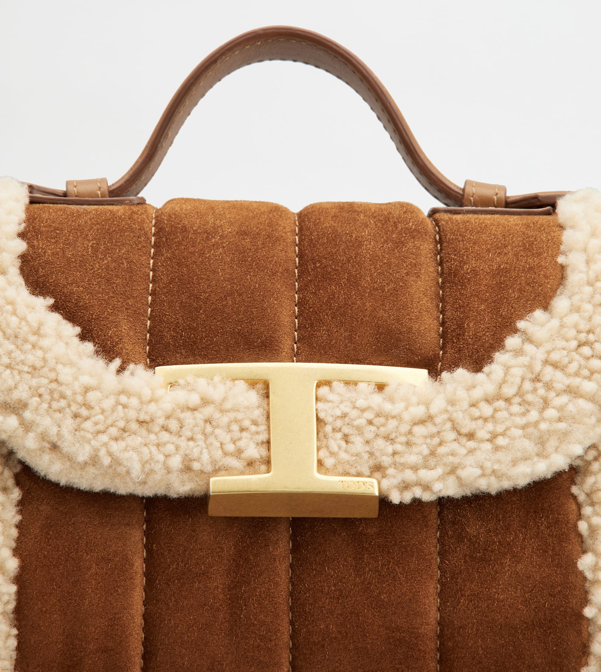 T TIMELESS CROSSBODY BAG IN SUEDE AND SHEEPSKIN MICRO - BROWN, OFF WHITE - 5