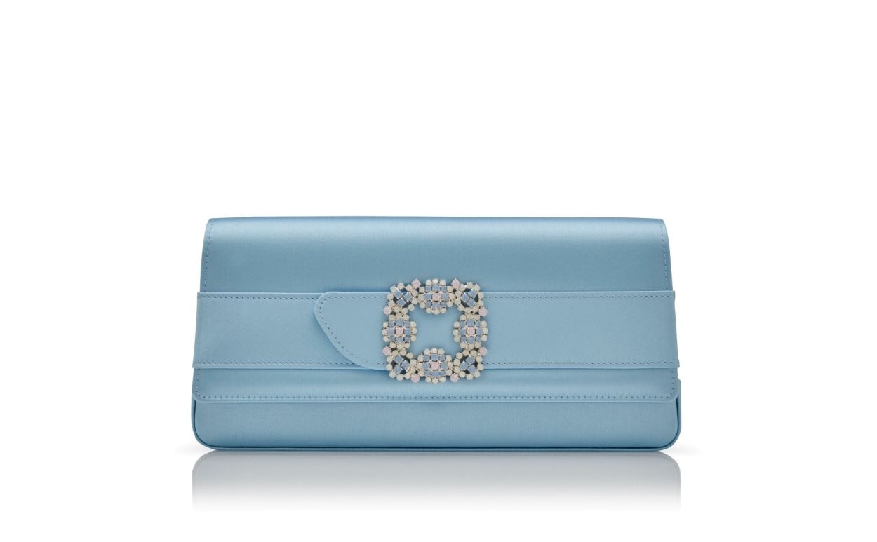 Blue Satin Jewel Buckle Clutch - 3