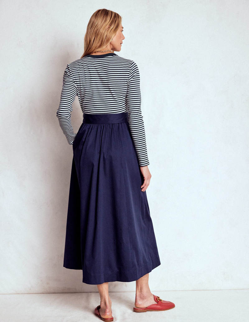 Button Detail Mix Dress-Navy Stripe 4