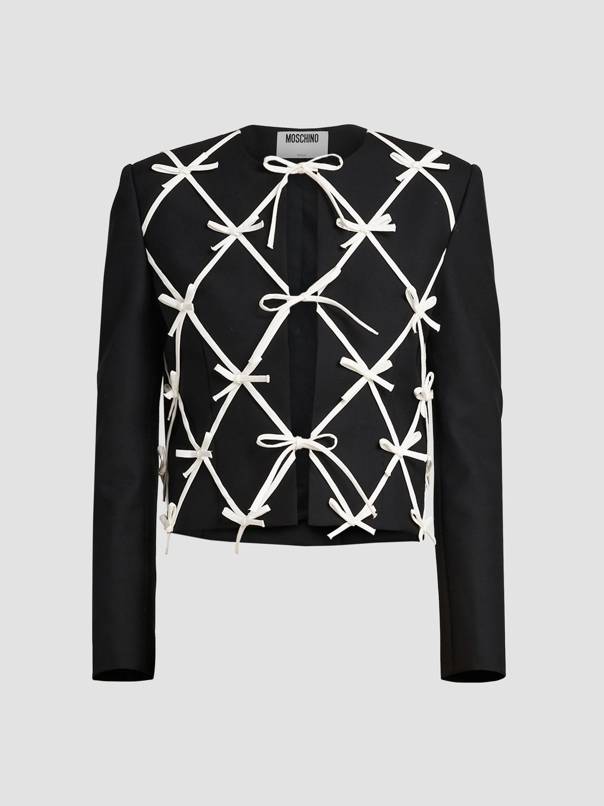 Women's Bow Wool Knit Jacket - Black - 1