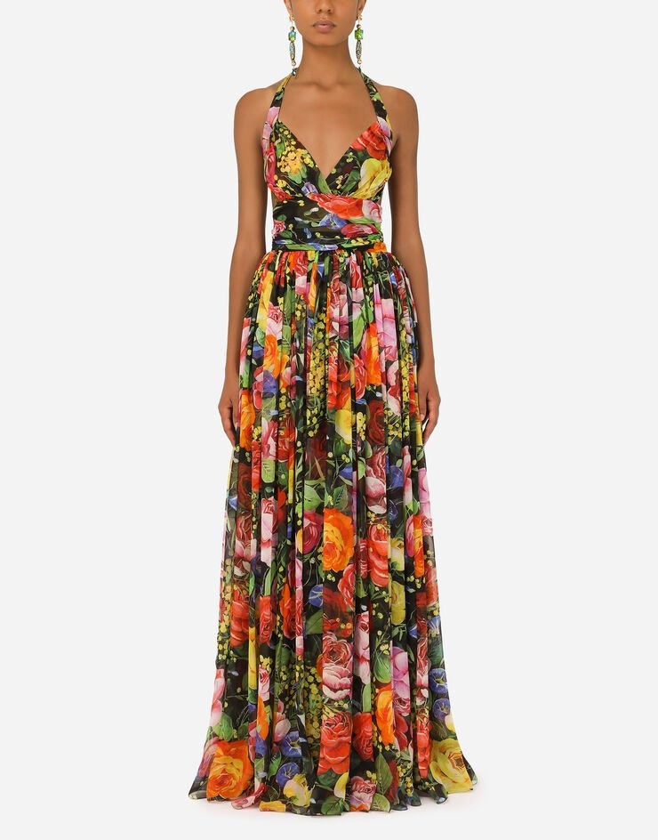 Long bouquet-print chiffon dress - 1