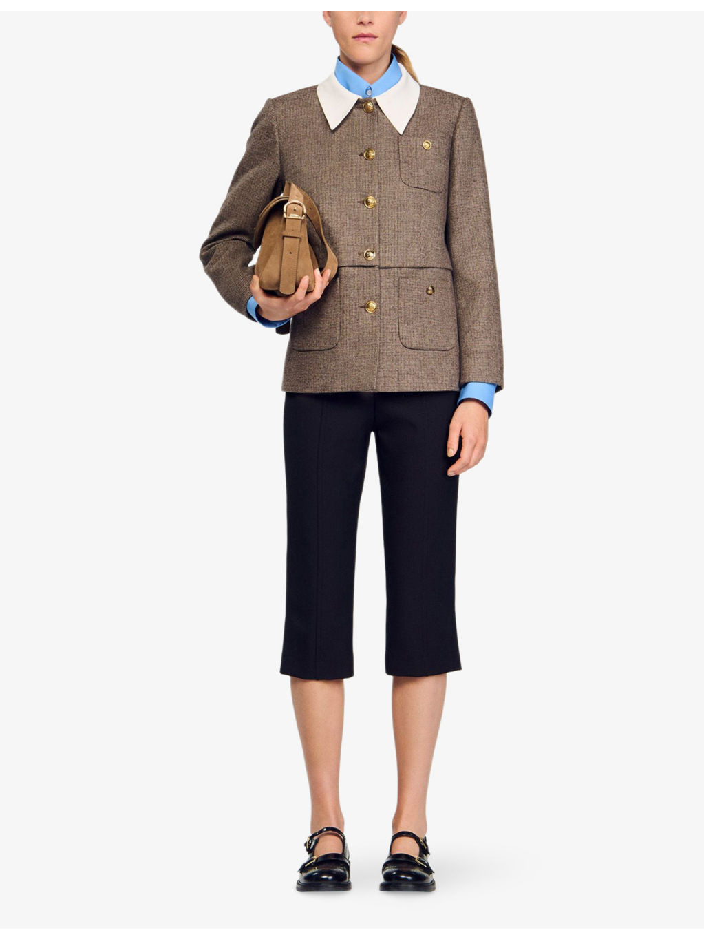 Contrast-Collar Houndstooth Wool-Blend Jacket - 2
