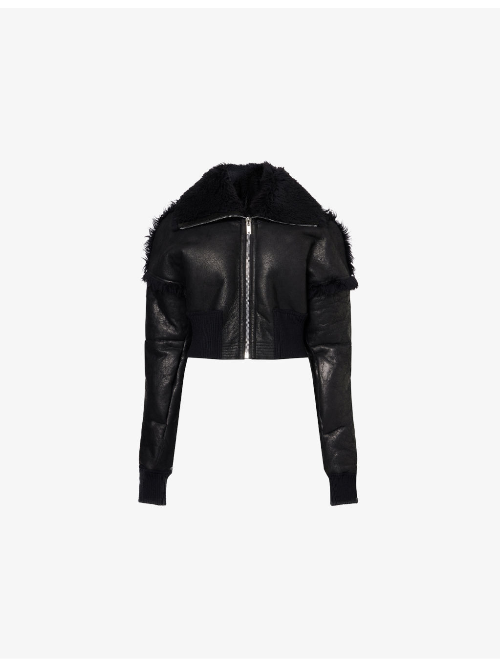 Exaggerated-Collar Cropped Shearling Jacket - 1