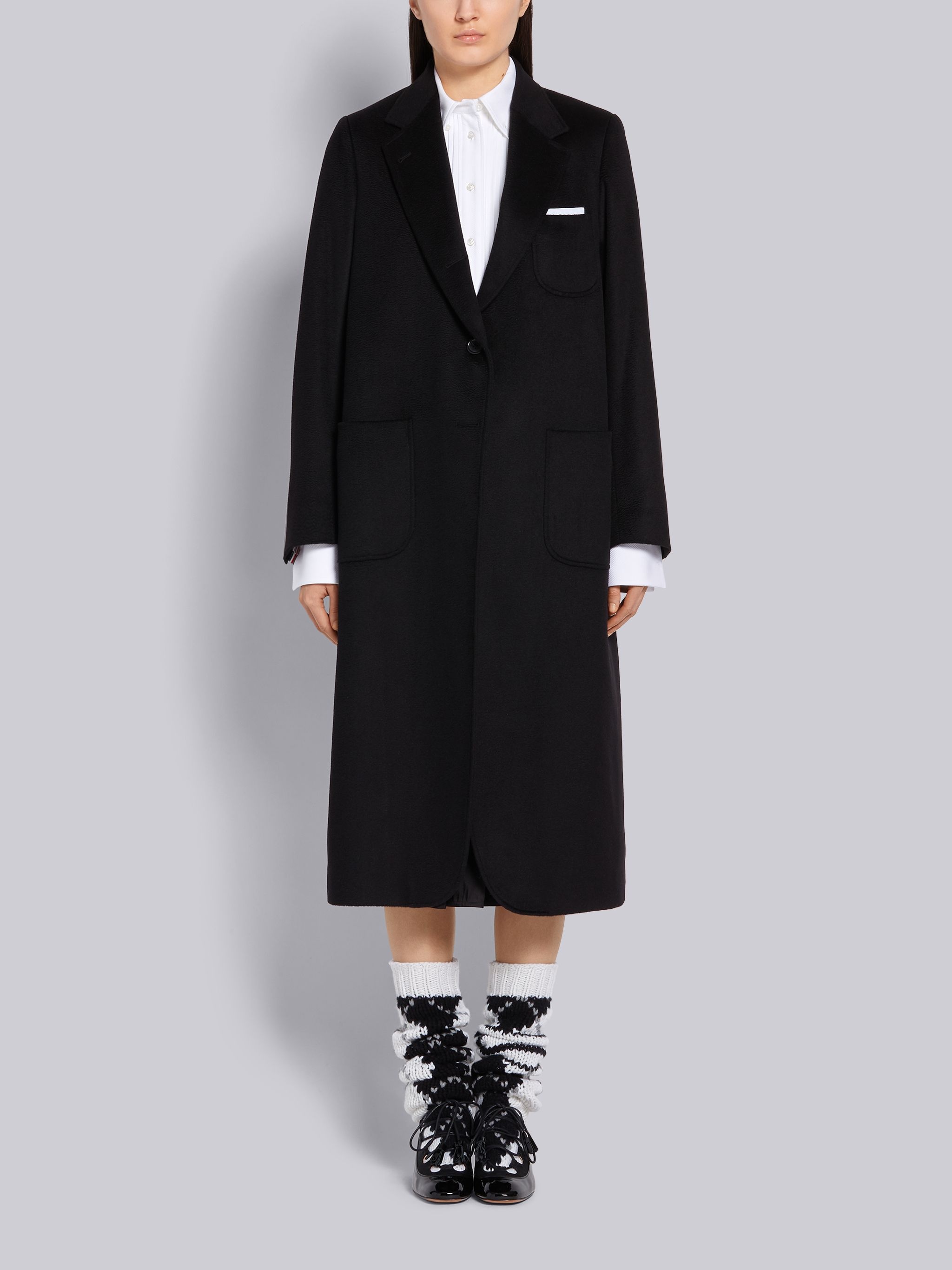 Black Cashmere Zibeline Elongated Sack Overcoat - 1