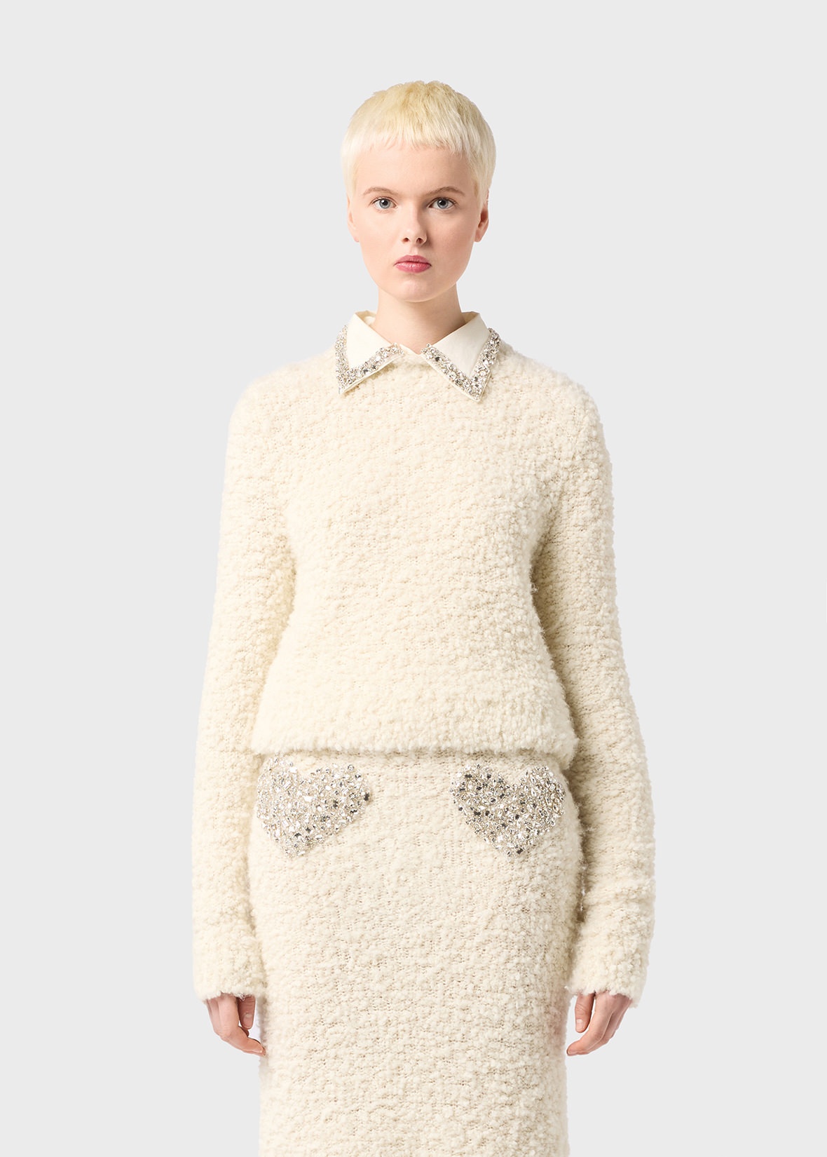 BOUCLÉ SWEATER WITH EMBROIDERED COLLAR - 3