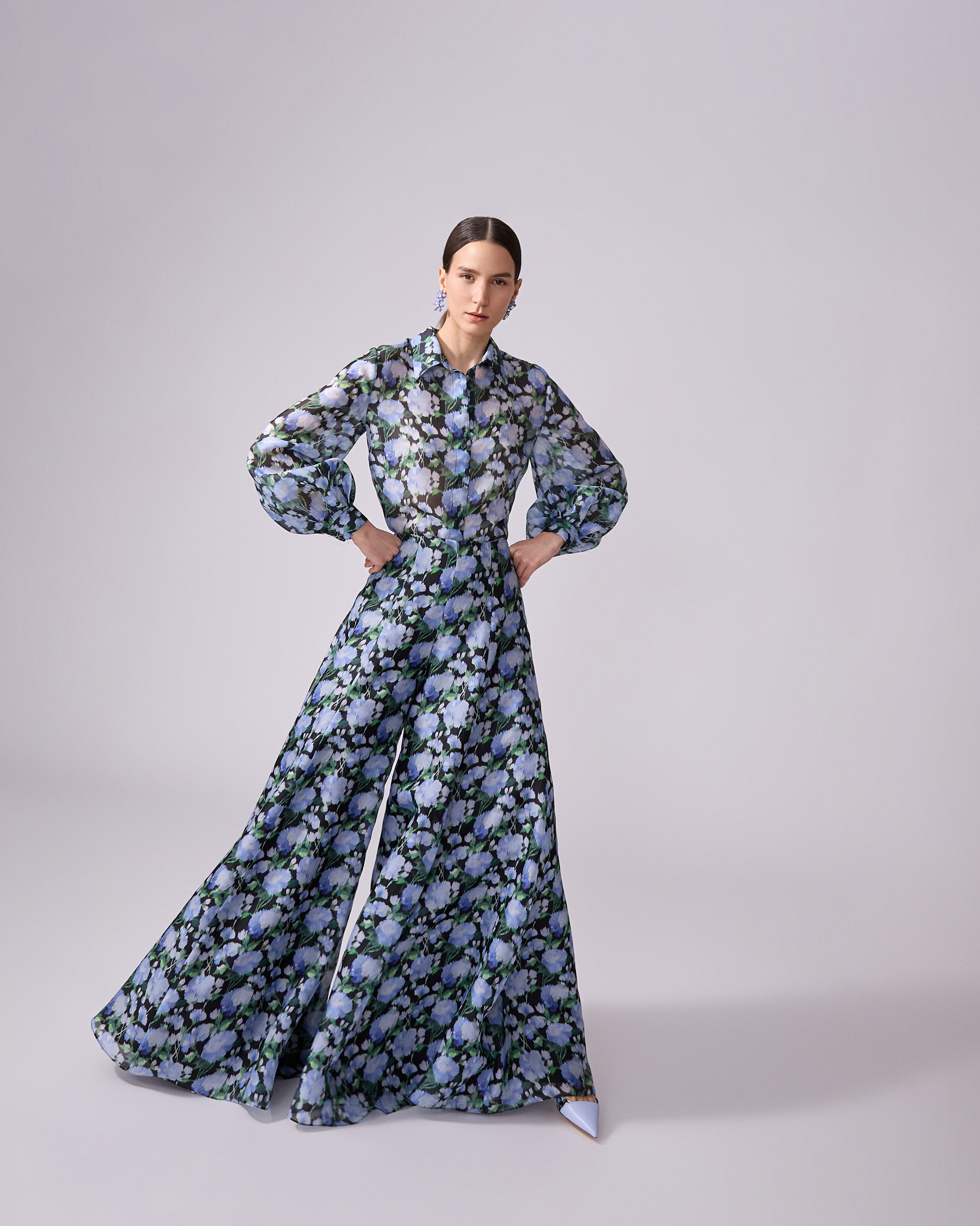 Peony-Print Organza Shirt - 5