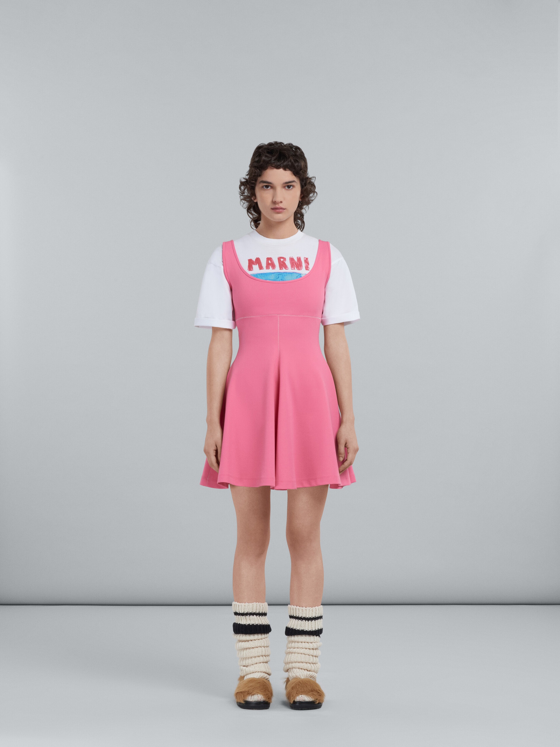 SHORT DRESS IN PINK STRETCH FABRIC - 2