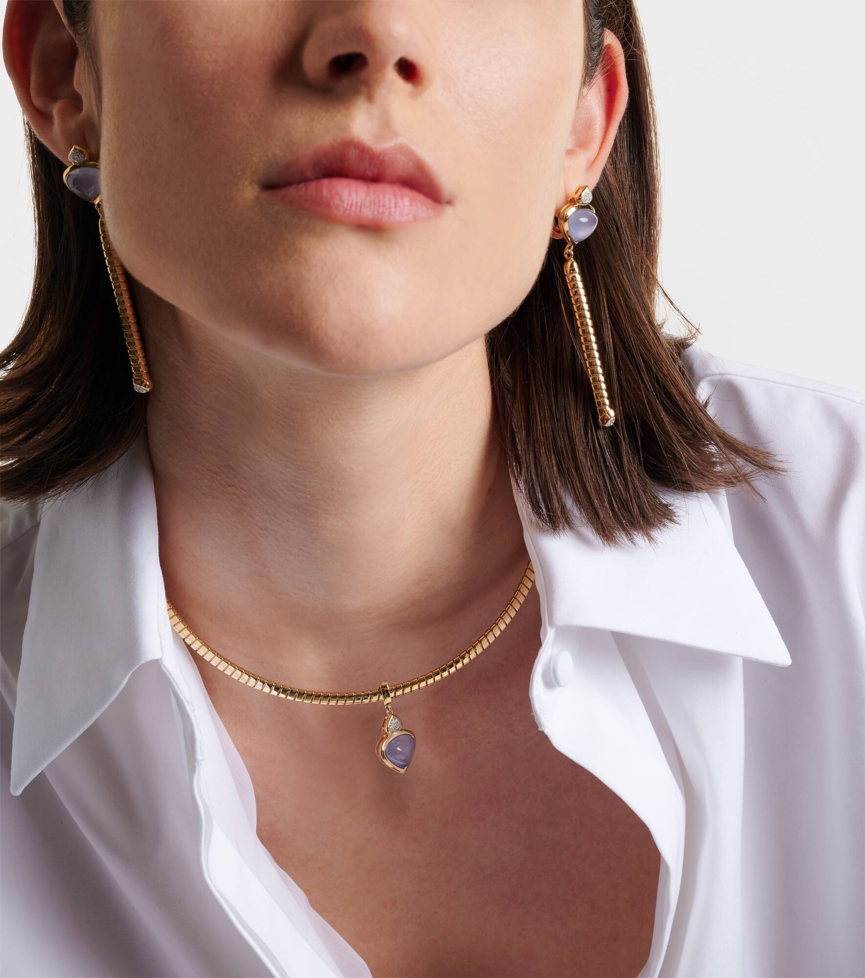 Trisolina 18kt gold necklace with chalcedony and diamonds - 3