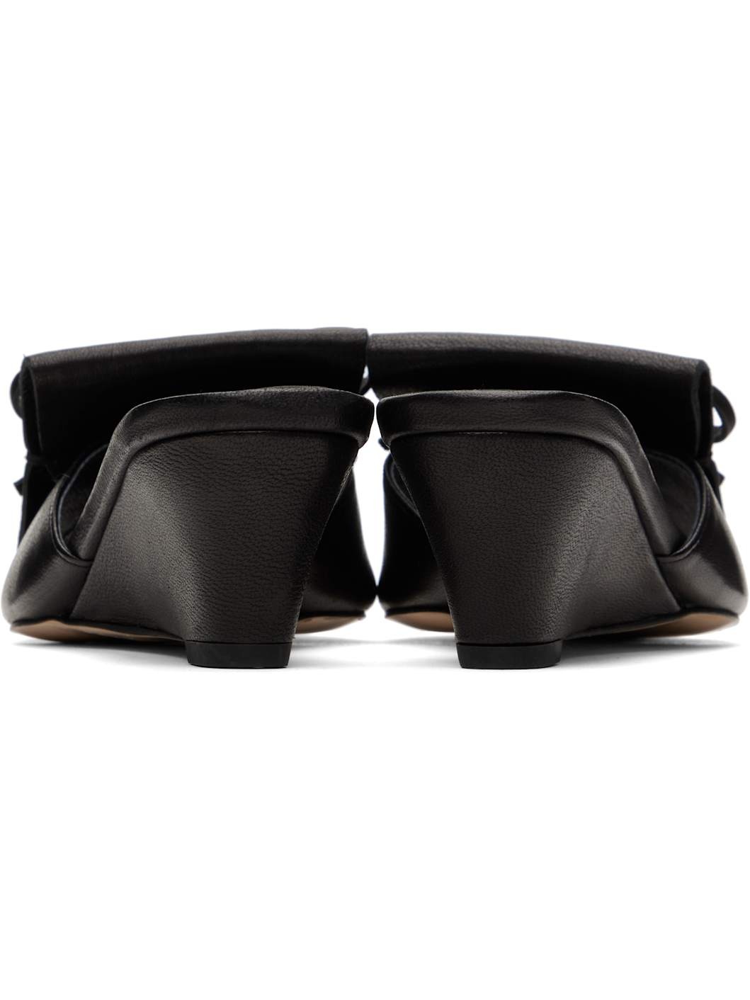 Black Fringe Wedge Mules - 2
