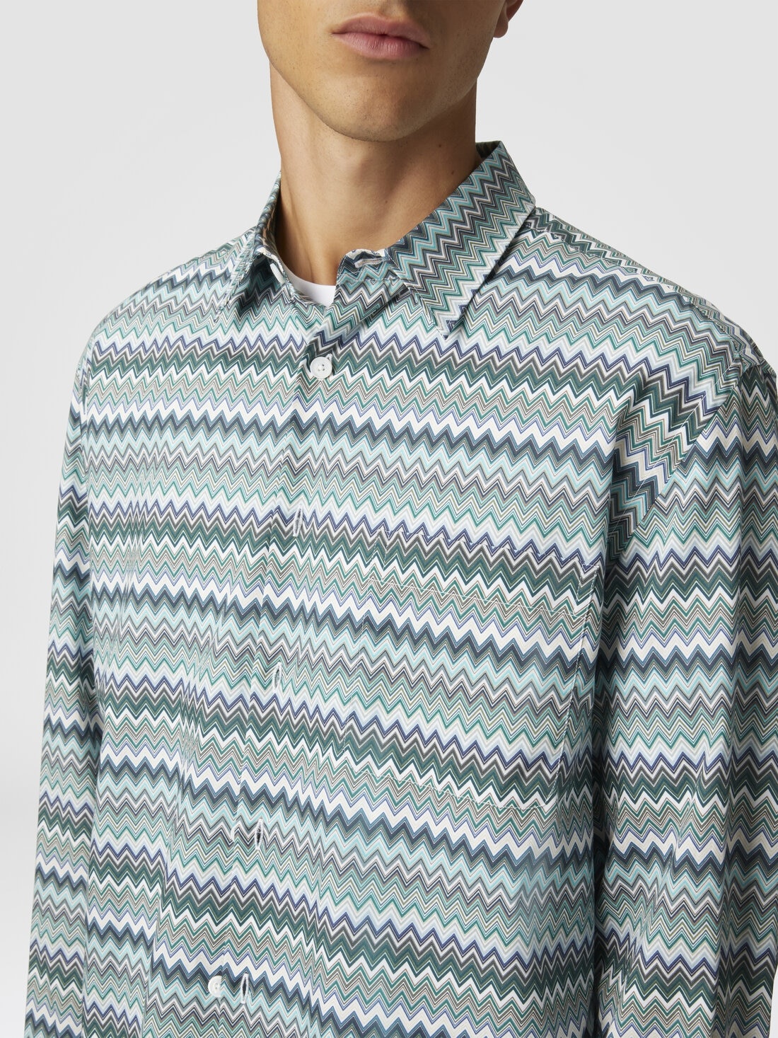 Zig zag cotton poplin shirt with breast pocket - 5