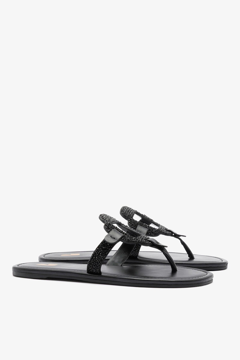 Margherita Crystal Thong Sandal Black Suede 4