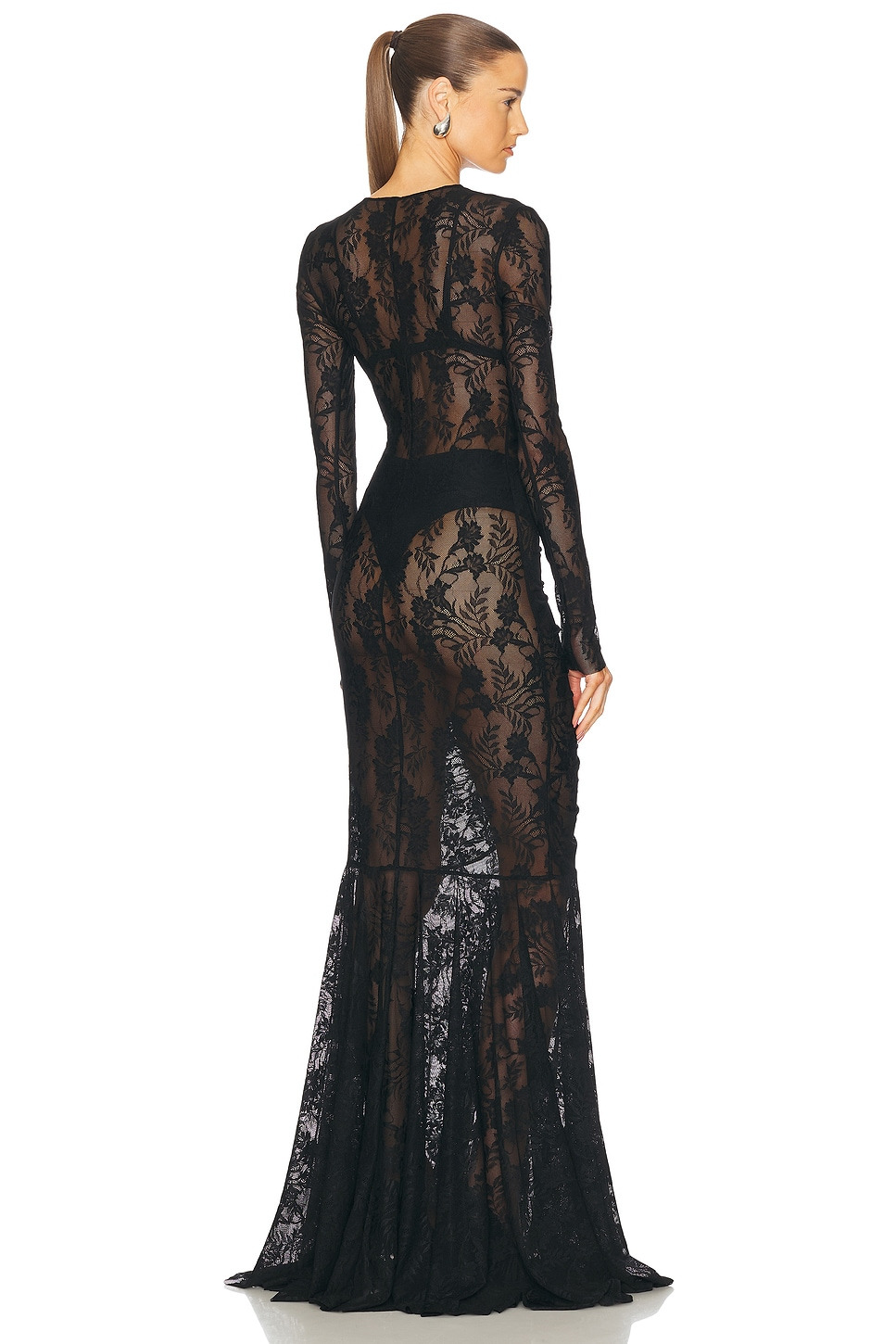 Long Sleeve V Neck Shirred Front Fishtail Gown - 3