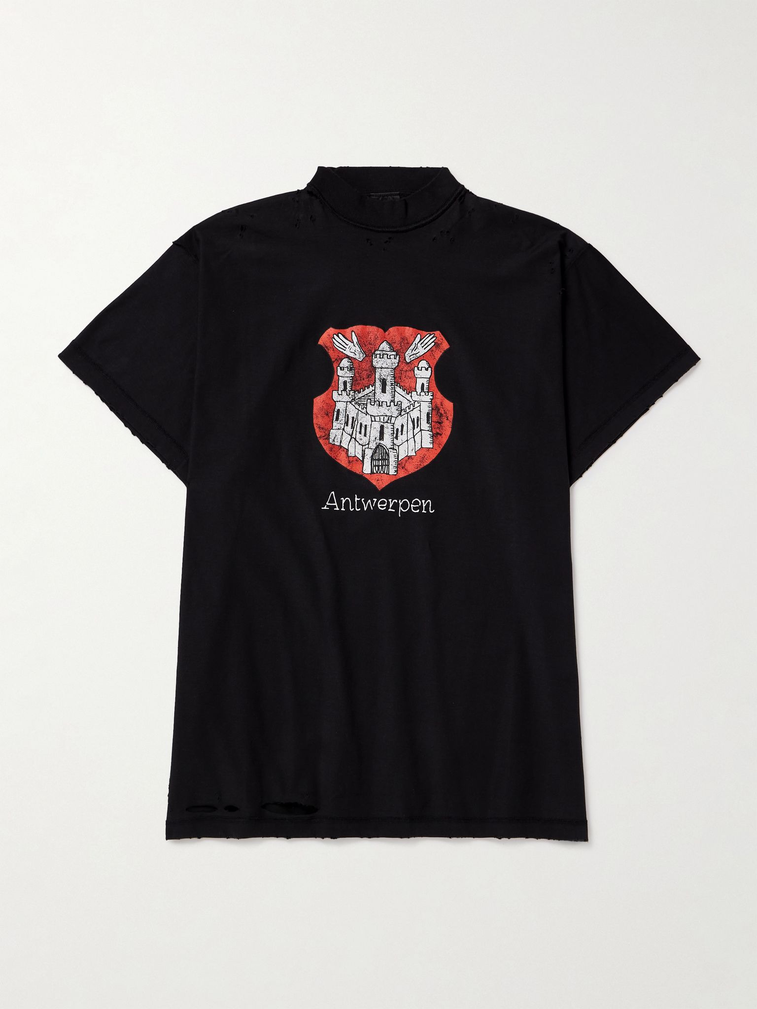 Antwerpen Inside Out Oversized Distressed Printed Cotton-Jersey T-Shirt Black - 1