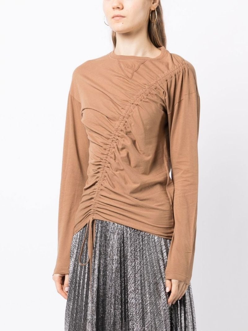 gathered-detail long sleeve top - 3