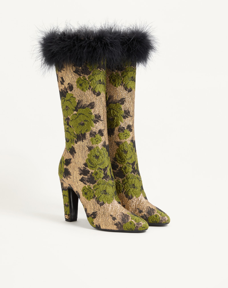 HOTTY BOOT IN LUREX JACQUARD FABRIC AND FEATHERS 100MM 2