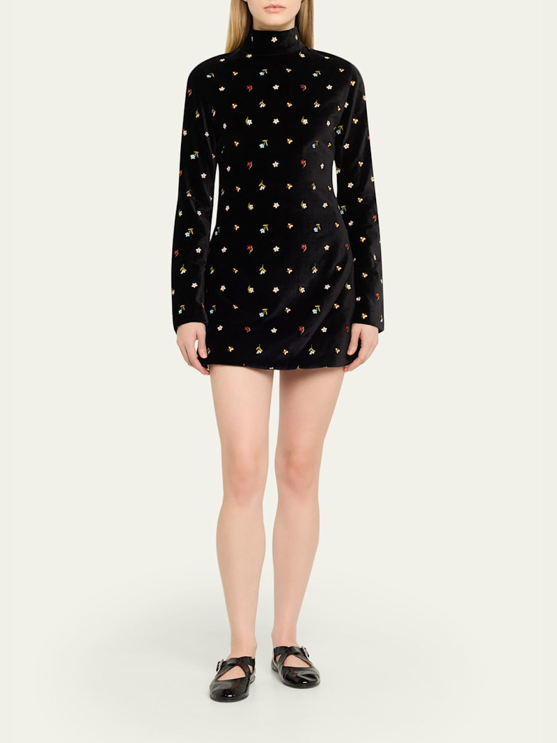ALIX OF BOHEMIA Romy Long-Sleeve Floral Velvet Mini Dress outlook