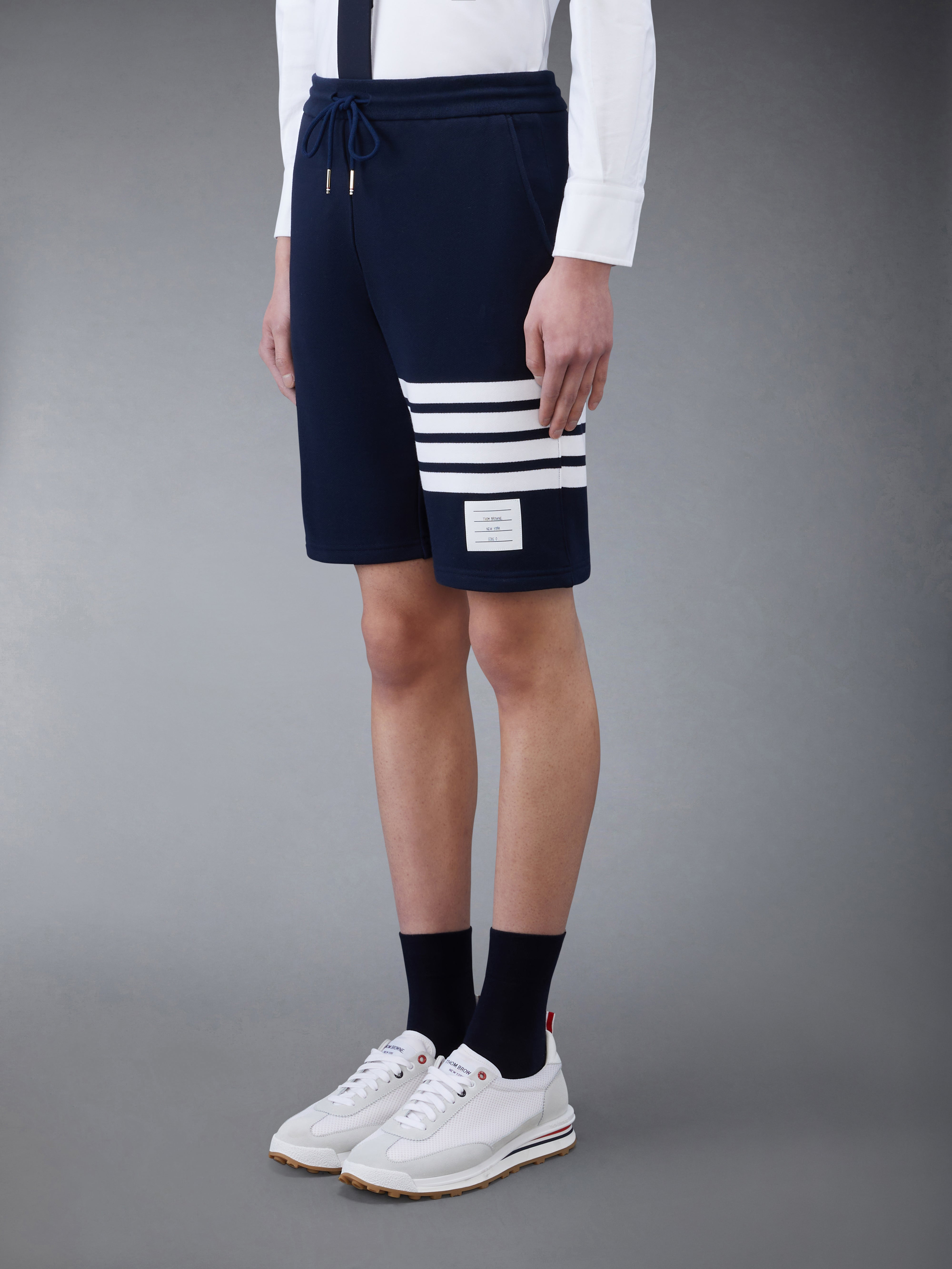 Navy Cotton Loopback Knit Engineered 4-Bar Sweat Shorts - 2