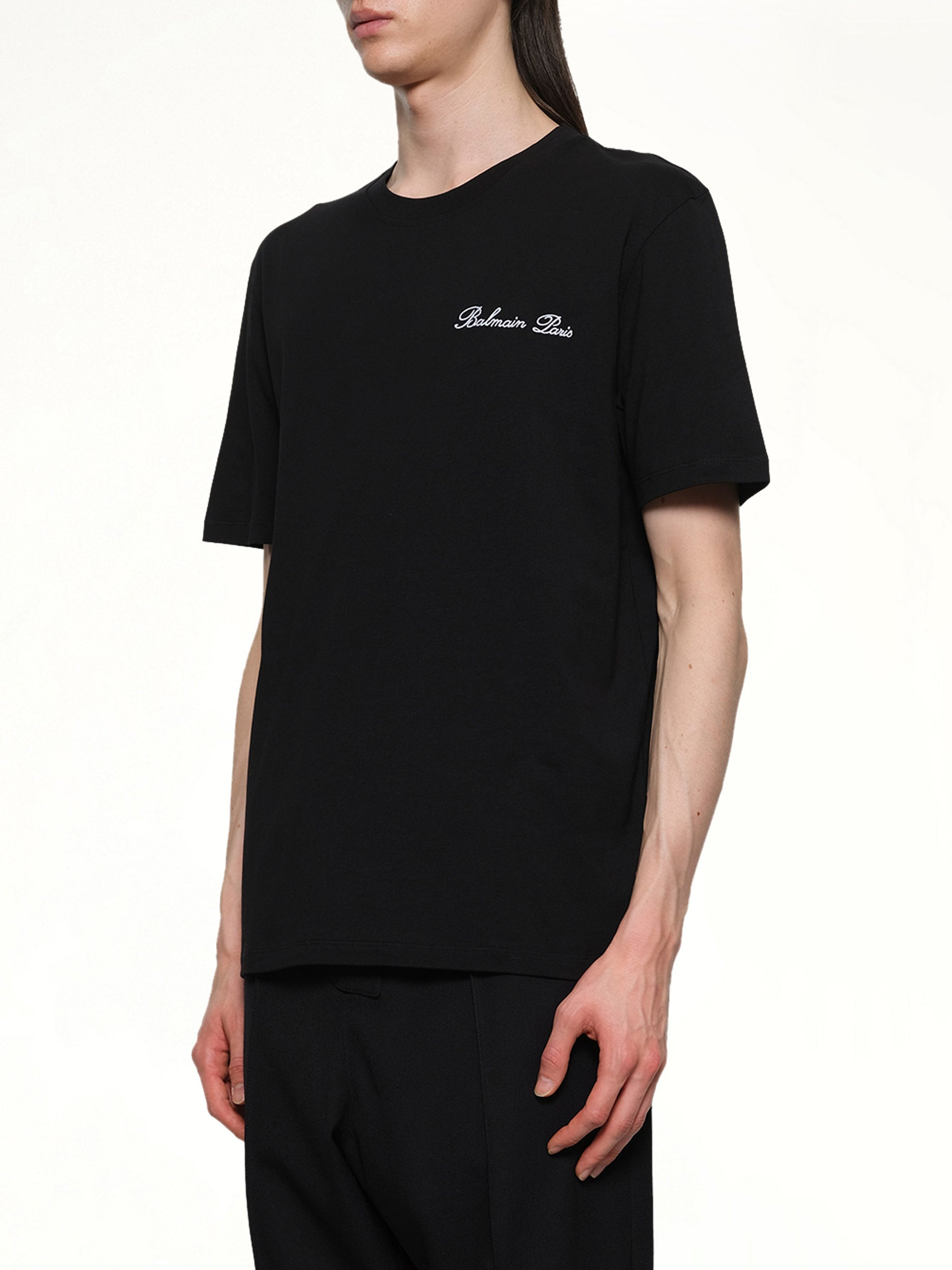 Balmain Signature Embroidered T-Shirt in Black/White - 3