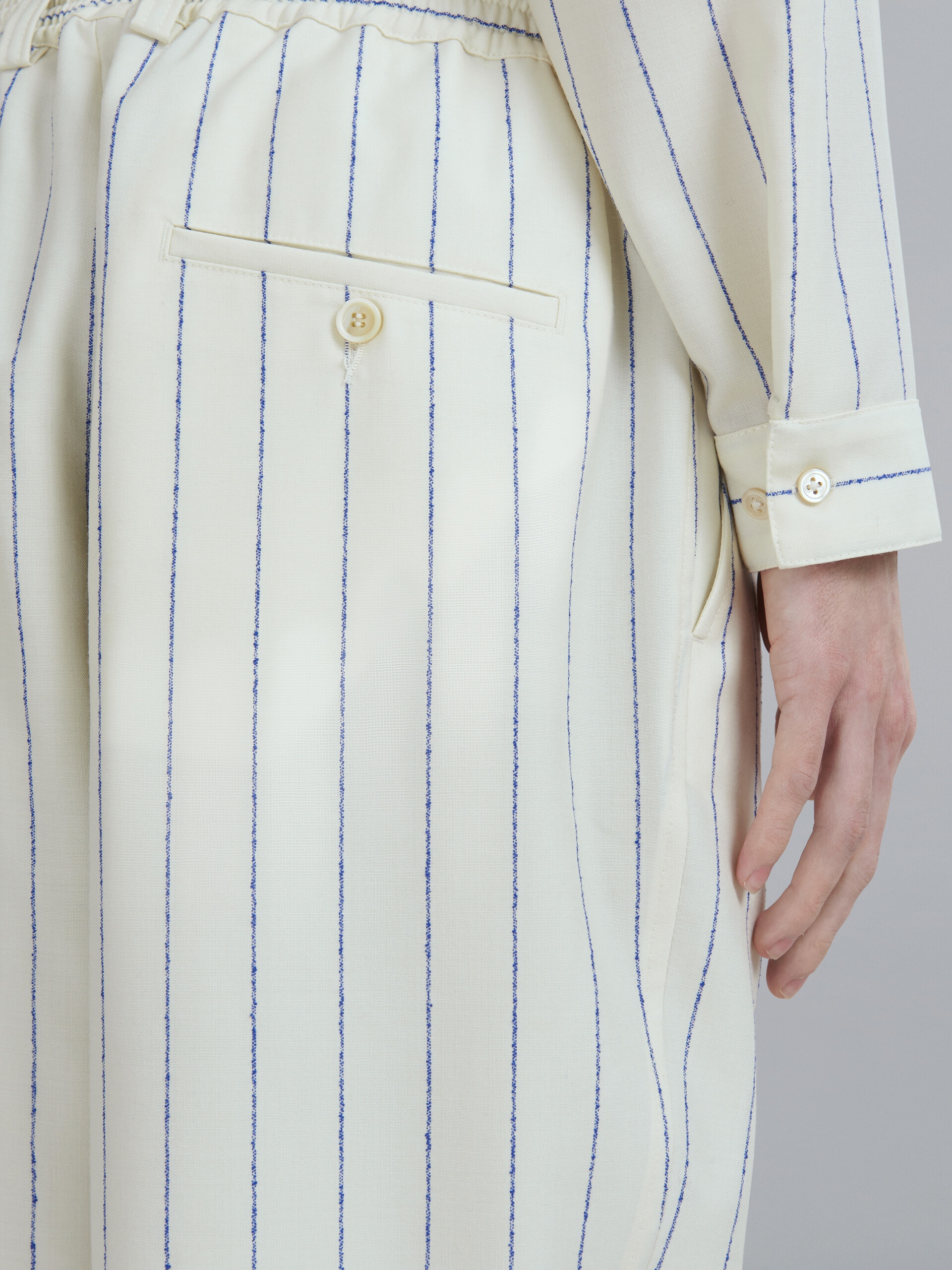 WHITE PINSTRIPED FRESCO WOOL PANTS - 4