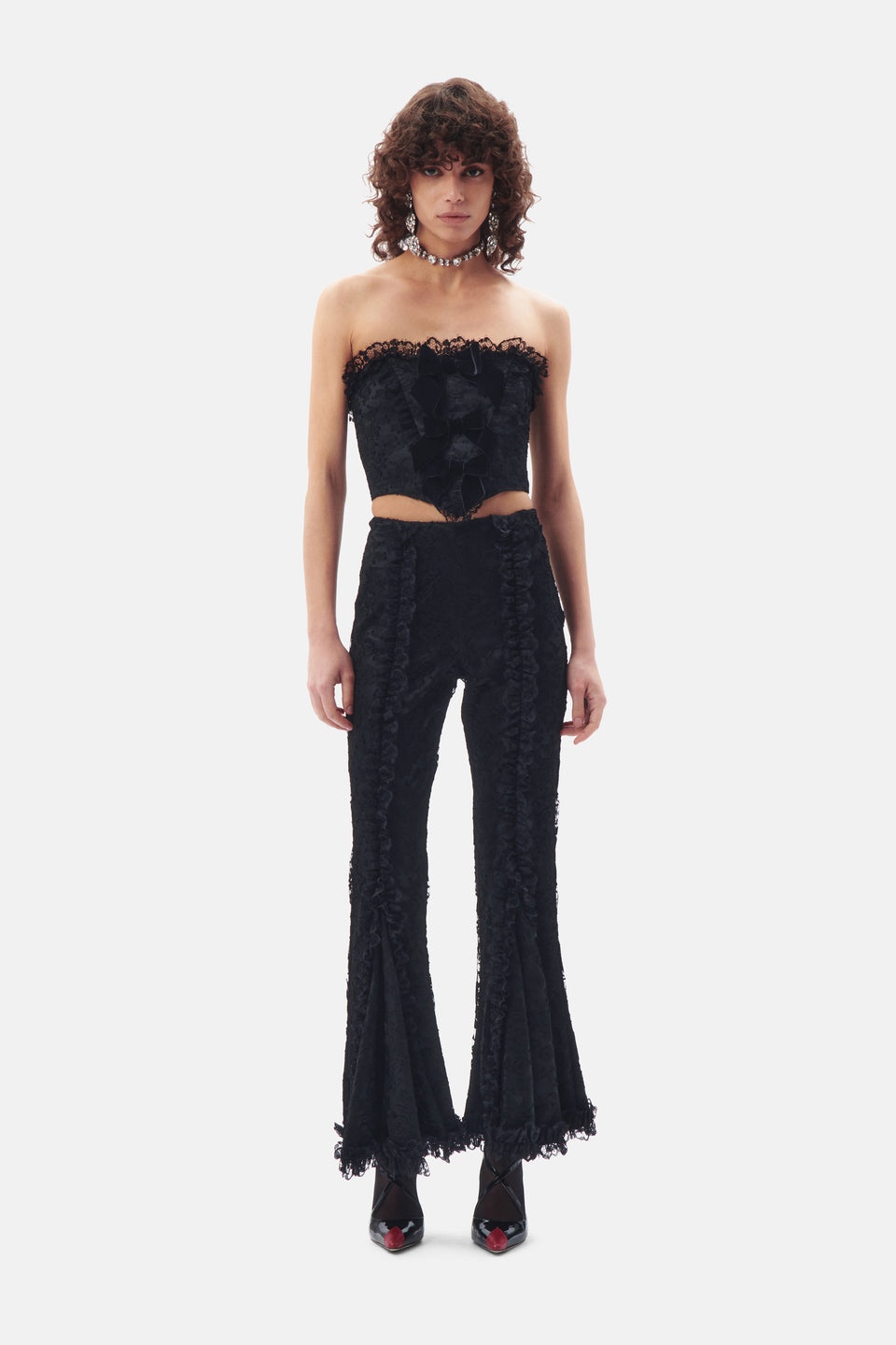 LACE BUSTIER WITH VELVET BOWS - 4