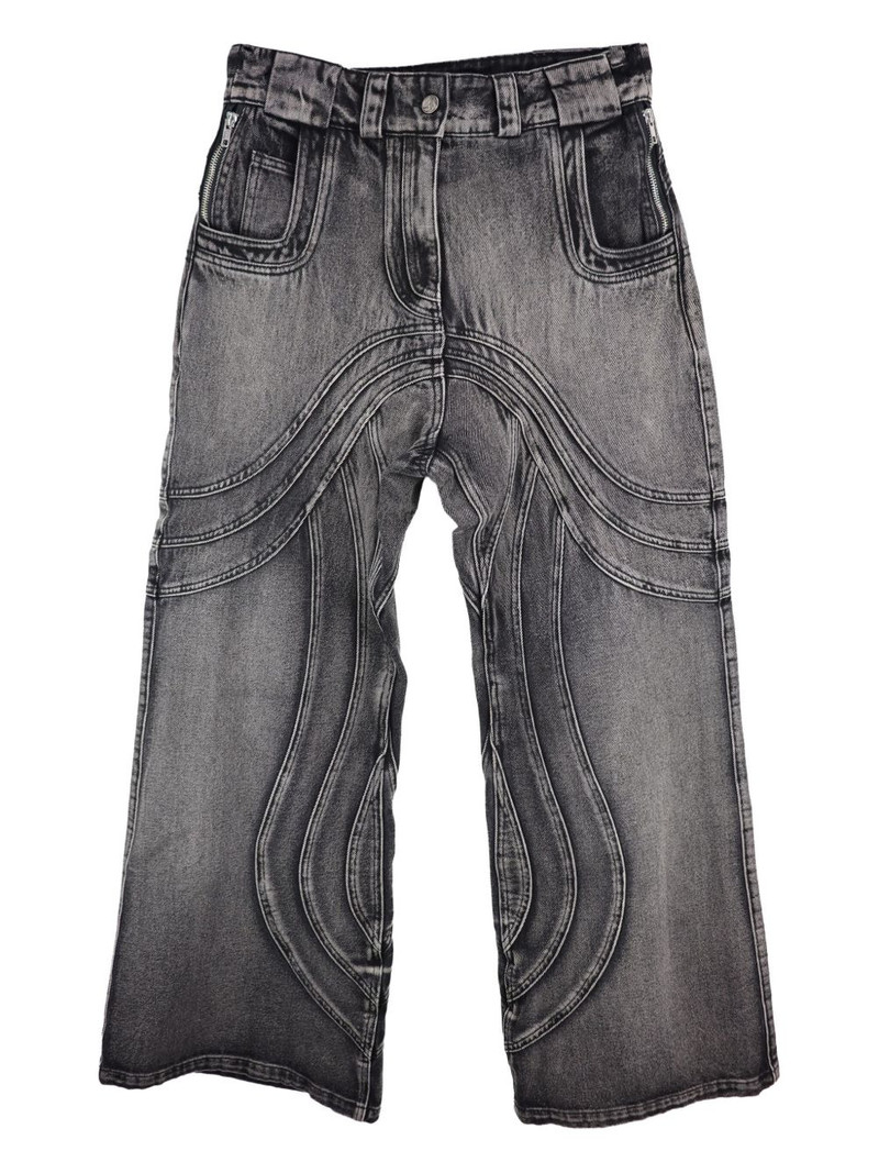 wave-pattern faded-wash jeans 1