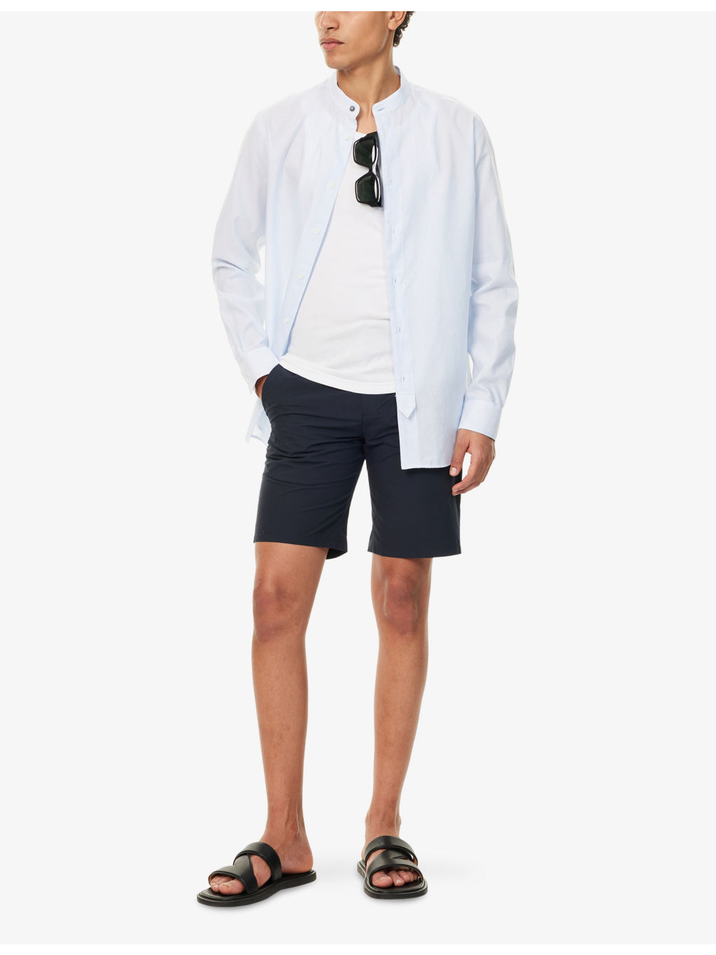 Grandad-Collar Long-Sleeve Cotton and Linen-Blend Shirt - 2