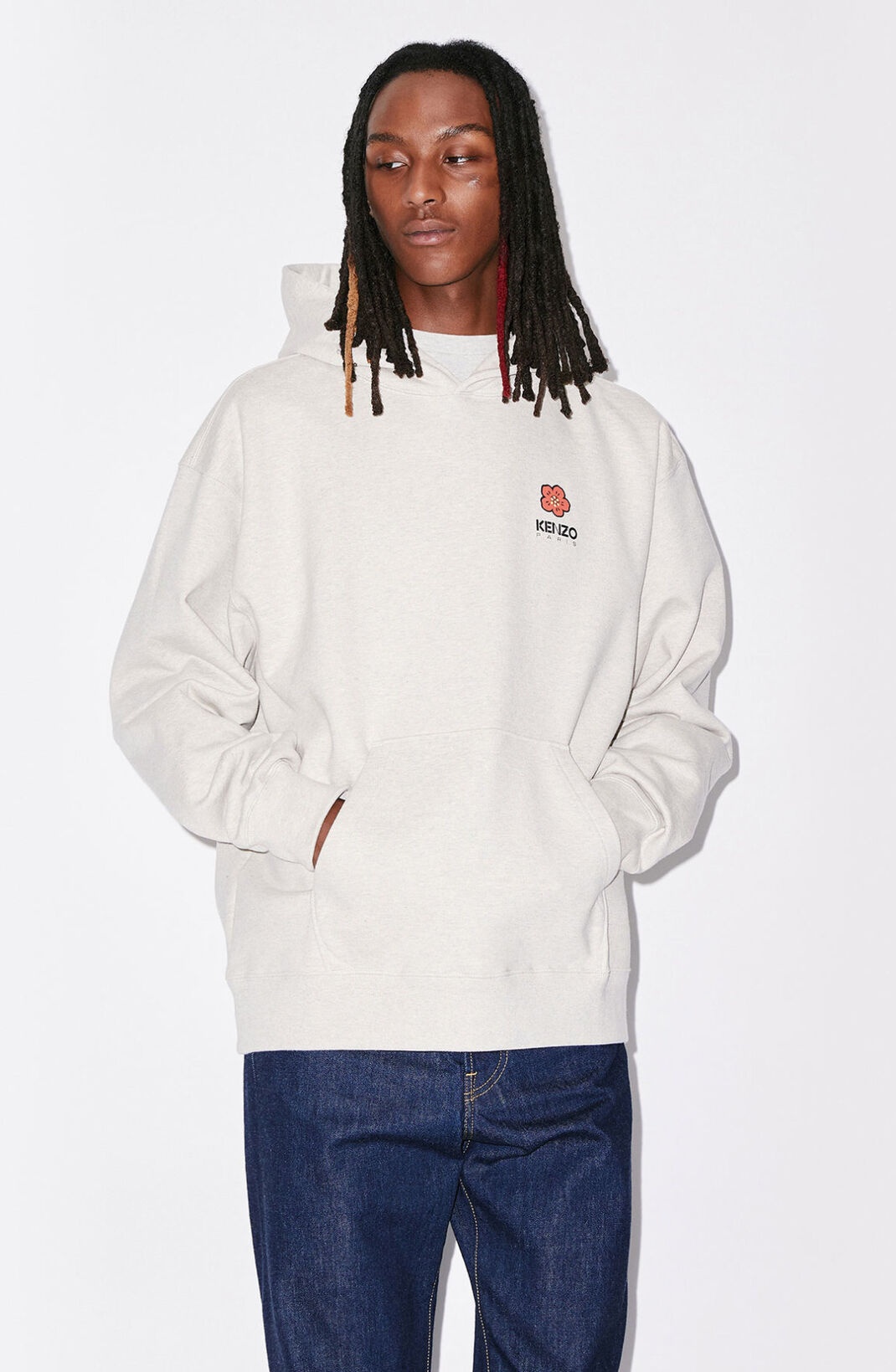 Kenzo floral-print logo-patch hoodie - White