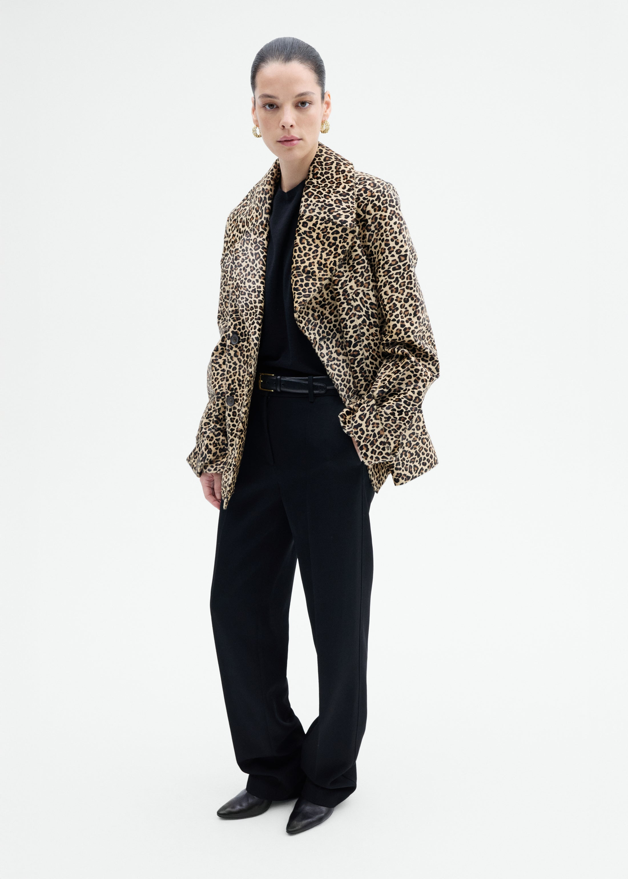 Double Faced Leopard Peacoat in Calf Hair - 4
