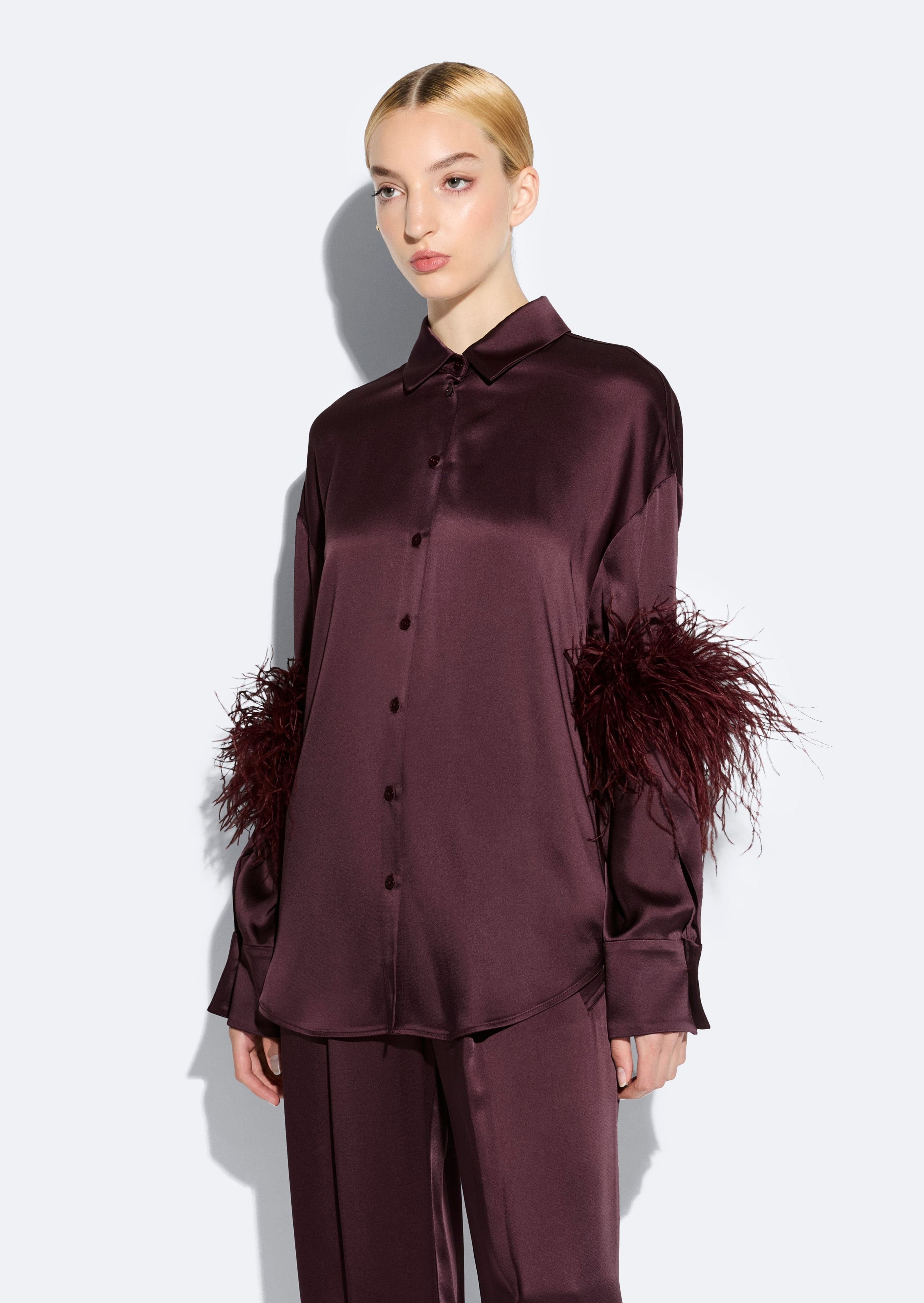Satin Button Down With Feathers - 2