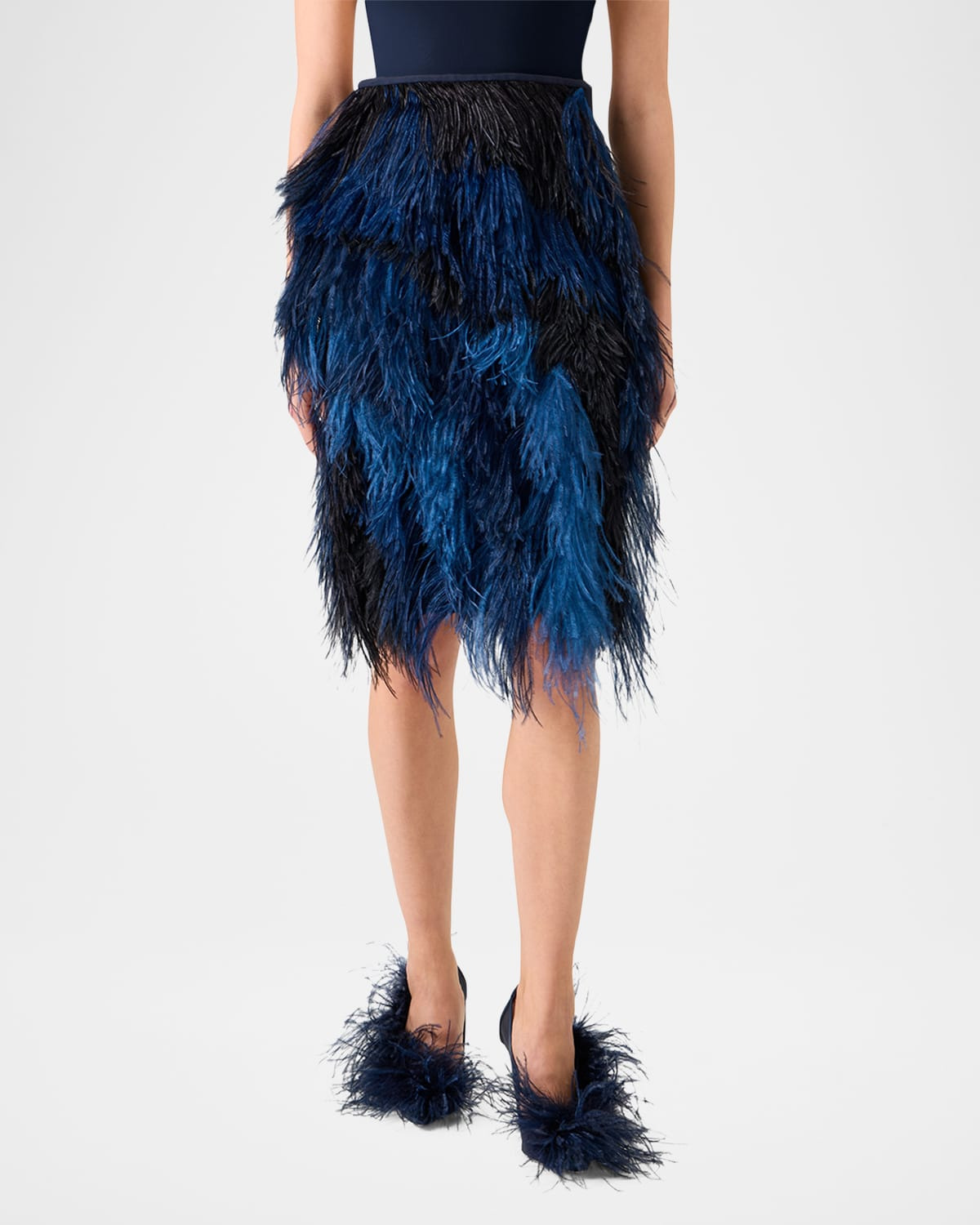 Alysons Cyanotype Print Feather Pencil Skirt - 2