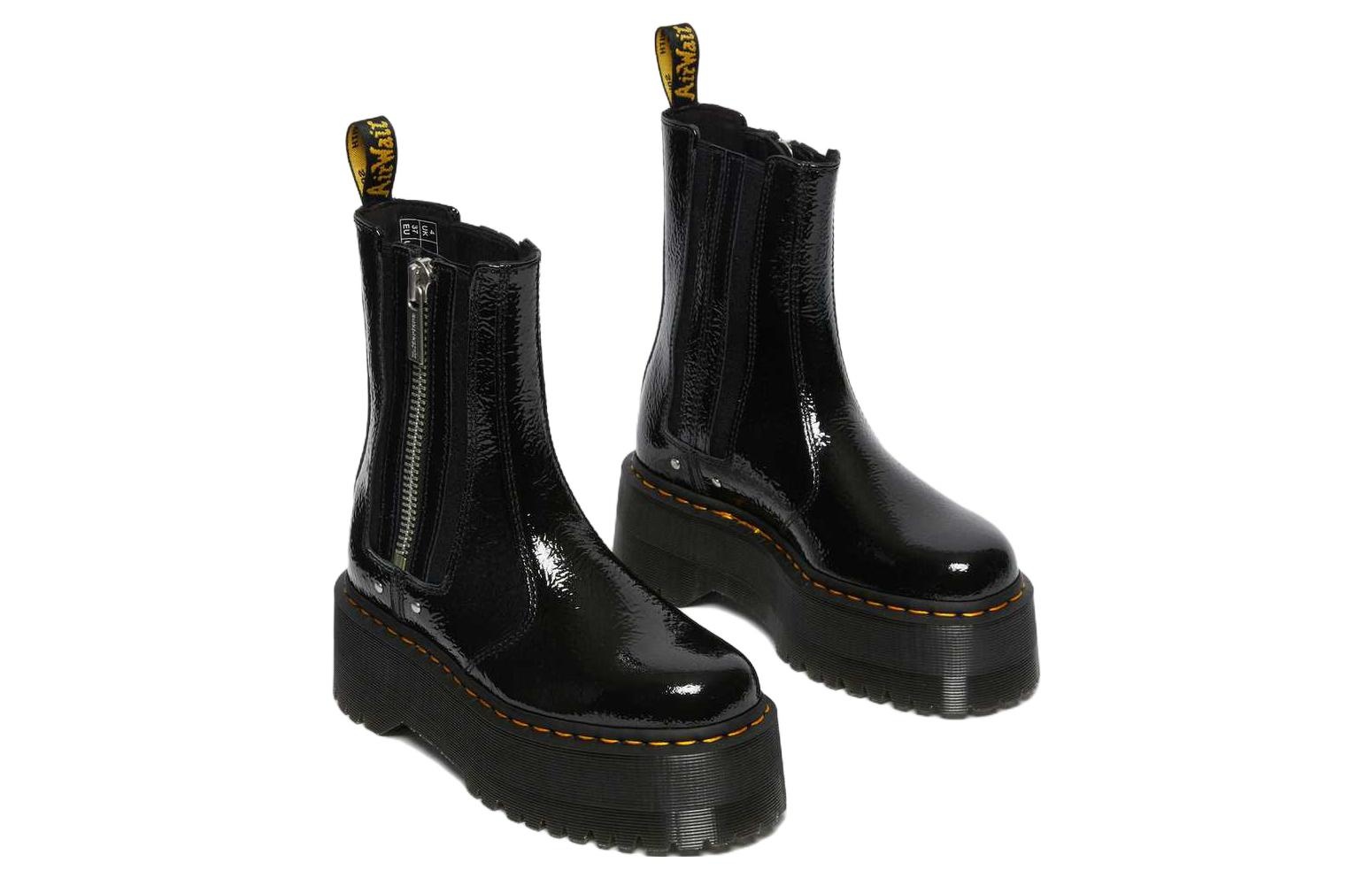 (WMNS) Dr. Martens 2976 Max Distressed Patent Chelsea Platform Boots 'Black' 27796001 - 3