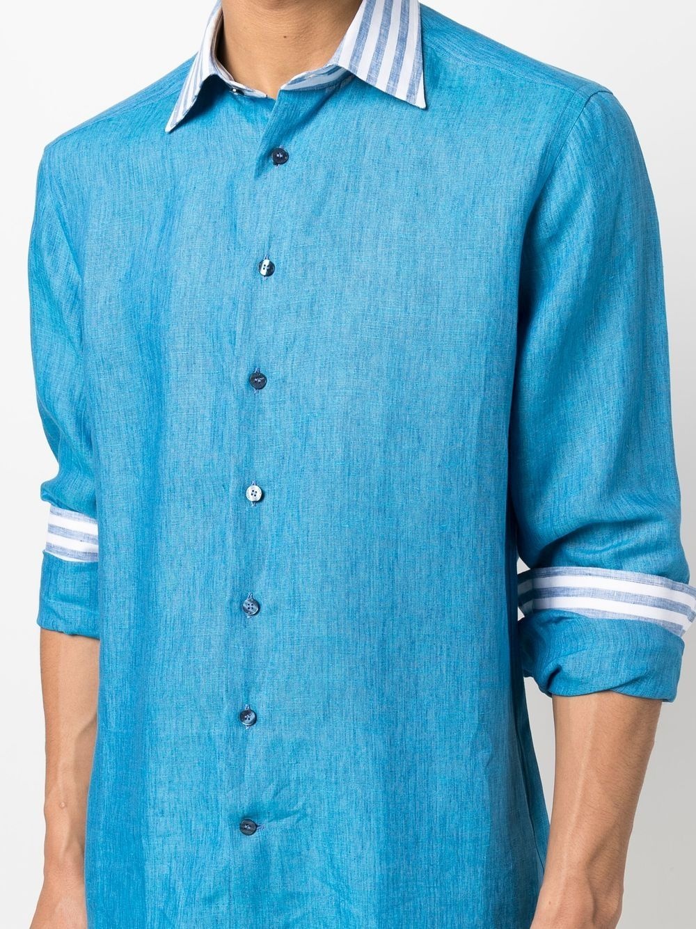 stripe-trimmed linen shirt - 5